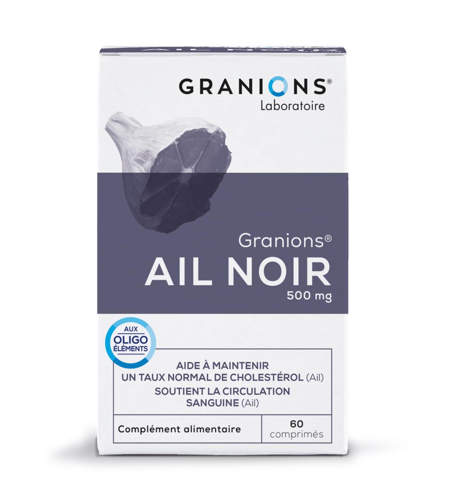 Fermented Black Garlic GRANIONS | Cholesterol Supplement | Rich in Fermented Black Garlic 500 mg with Selenium + Chromium | Natural Anti Cholesterol | Made in France | 60 Tablets - Buy Online on GoSupps.com