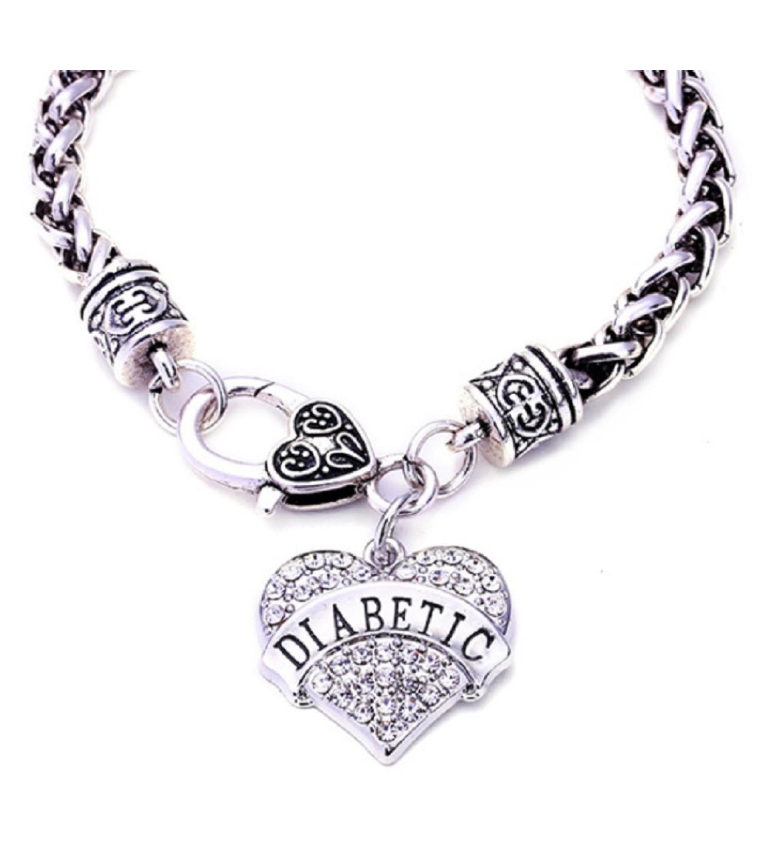 JGFinds Diabetic Awareness Alert Charm Women's Jewelry Bracelet  7.5 Inch Silver Tone with Medical Love Heart Stating Diabetic  Lead and Nickel Free Bracelet