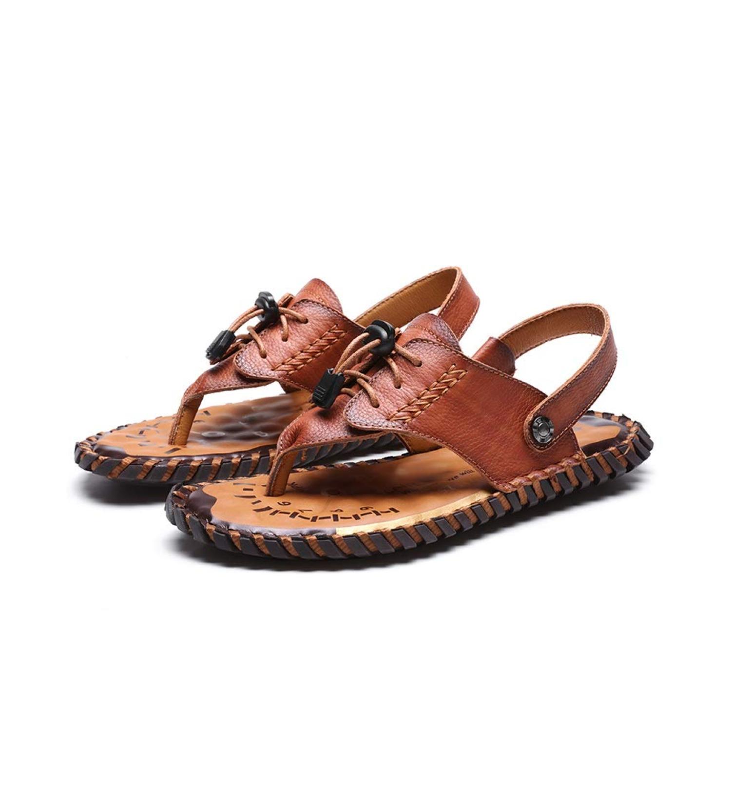 Creev Men's Leather Sandals - Half Drag Beach Flip Flops for Summer & Outdoor - Plus Size Slippers (41 B 47) - Buy Online on GoSupps.com