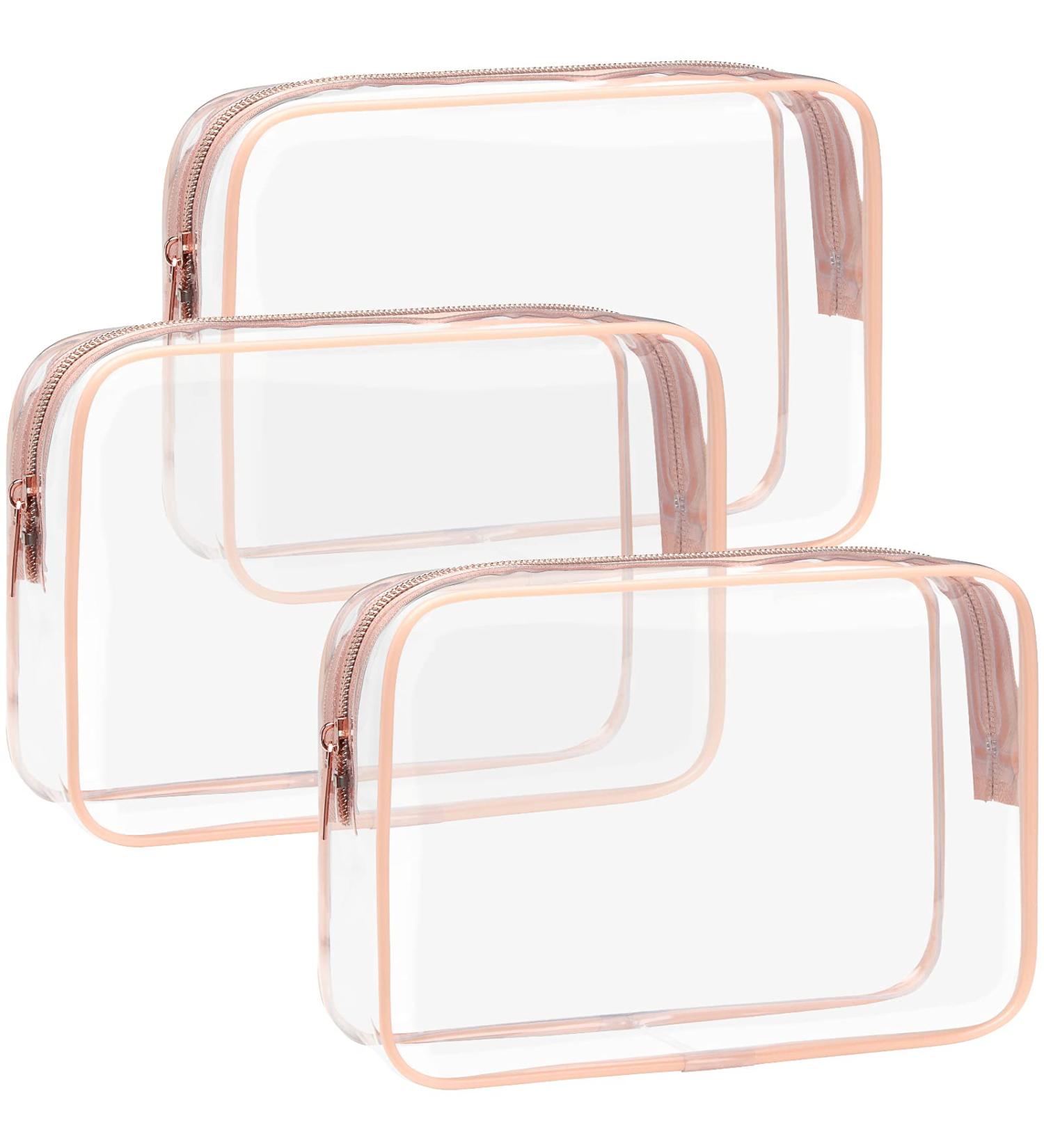 TSA Approved Clear Toiletry Bag 3 Pack - Rose Gold Quart Size Makeup Bags for Travel - Buy Online on GoSupps.com