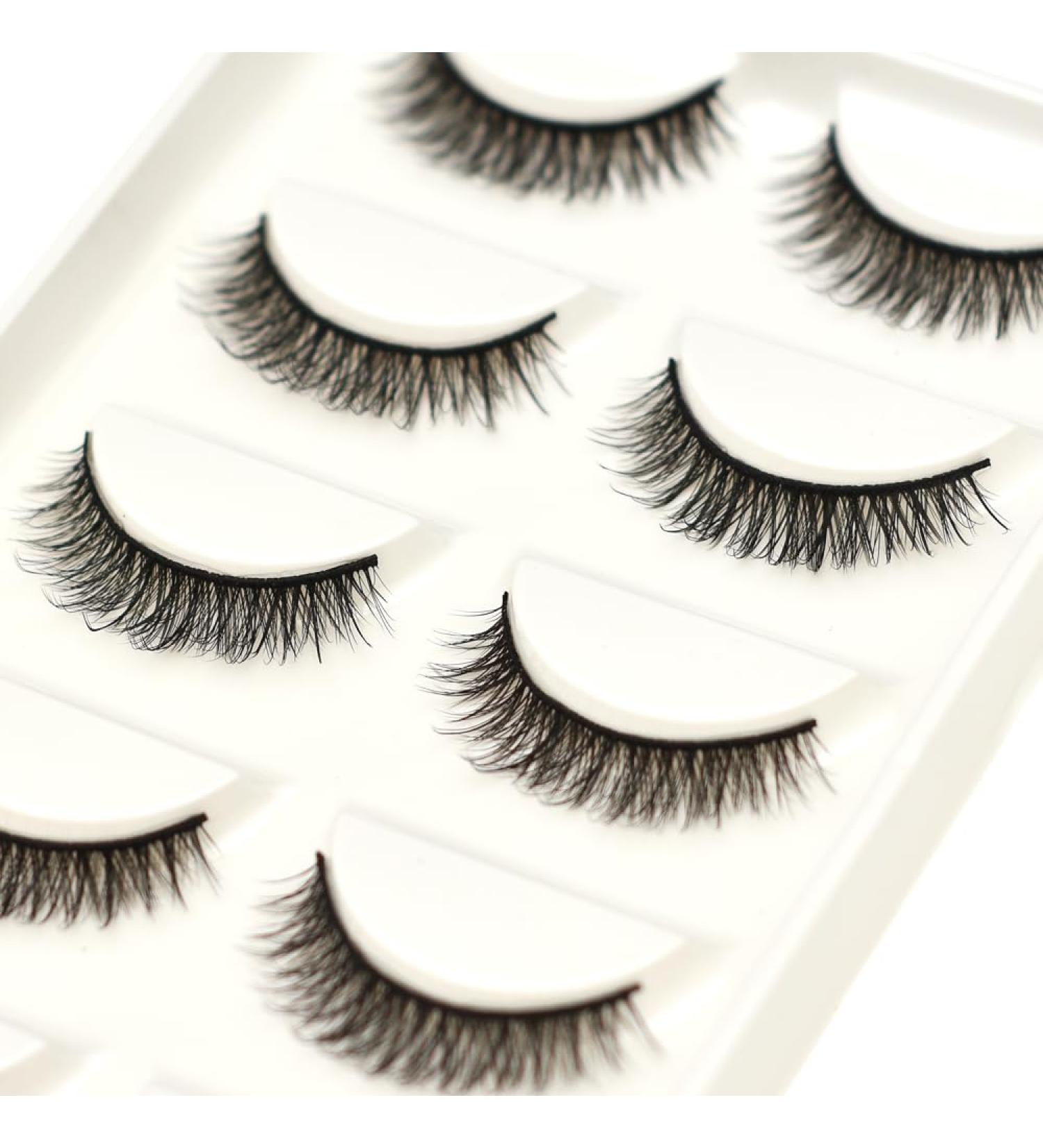 Vivis 3D Faux MinkFalse Eyelashes 5 Pairs Extra Short Natural Lashes Volume Hand-made Thick Dramatic Fake Eye Lash Black Soft Clear Band for Various Makeups - 3D-15 - Buy Online on GoSupps.com