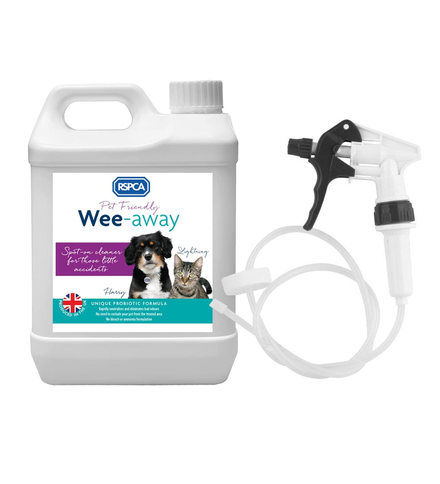 RSPCA 2.5L Pet Stain and Odour Remover Wee Away + Long Hose Trigger | Pet Friendly | Probiotic Cleaning - Discourage From Repeat Marking