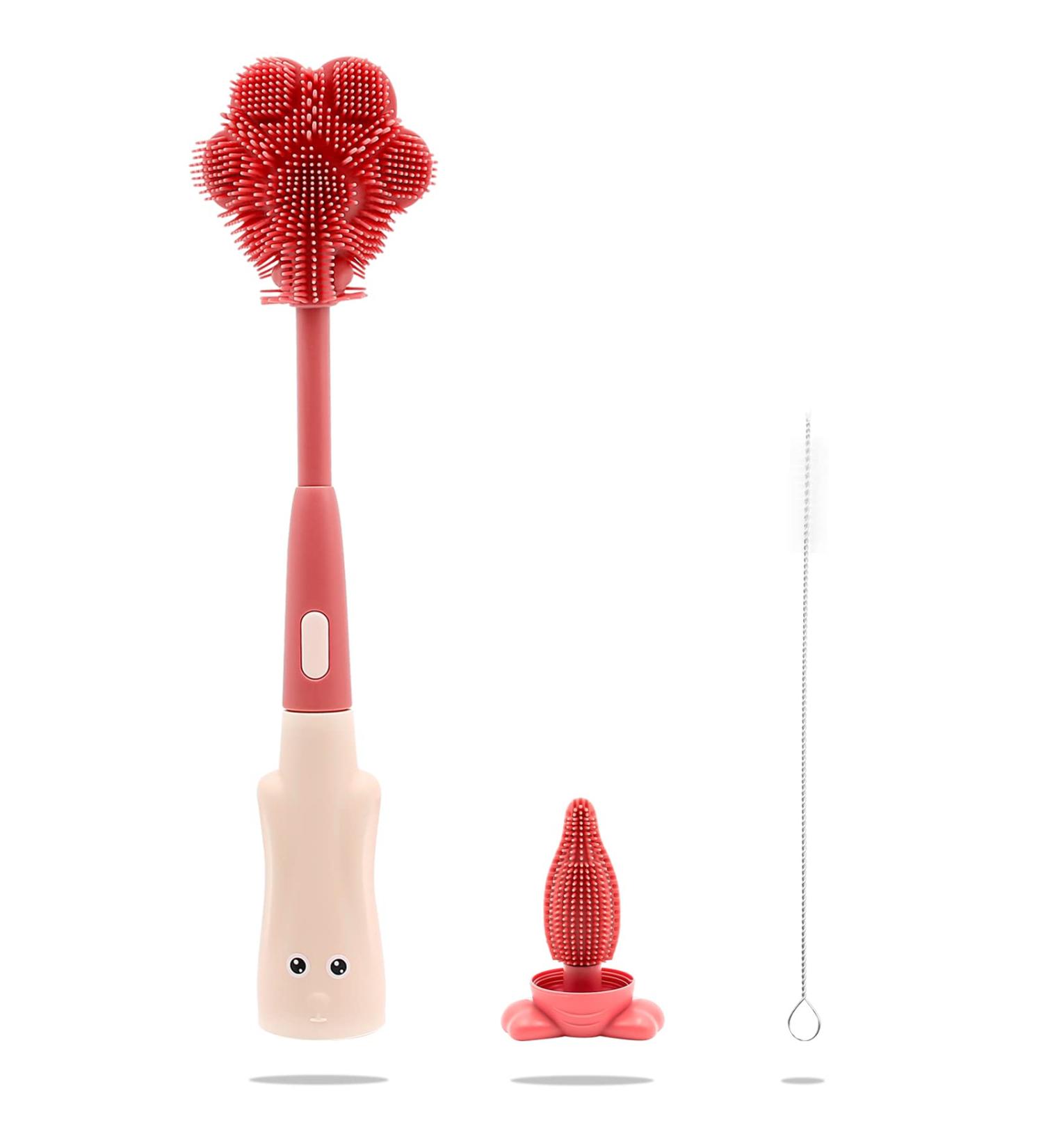 3-in-1 Red Baby Bottle Cleaning Brush Kit - For Bottles, Nipples, and More - Buy Online on GoSupps.com