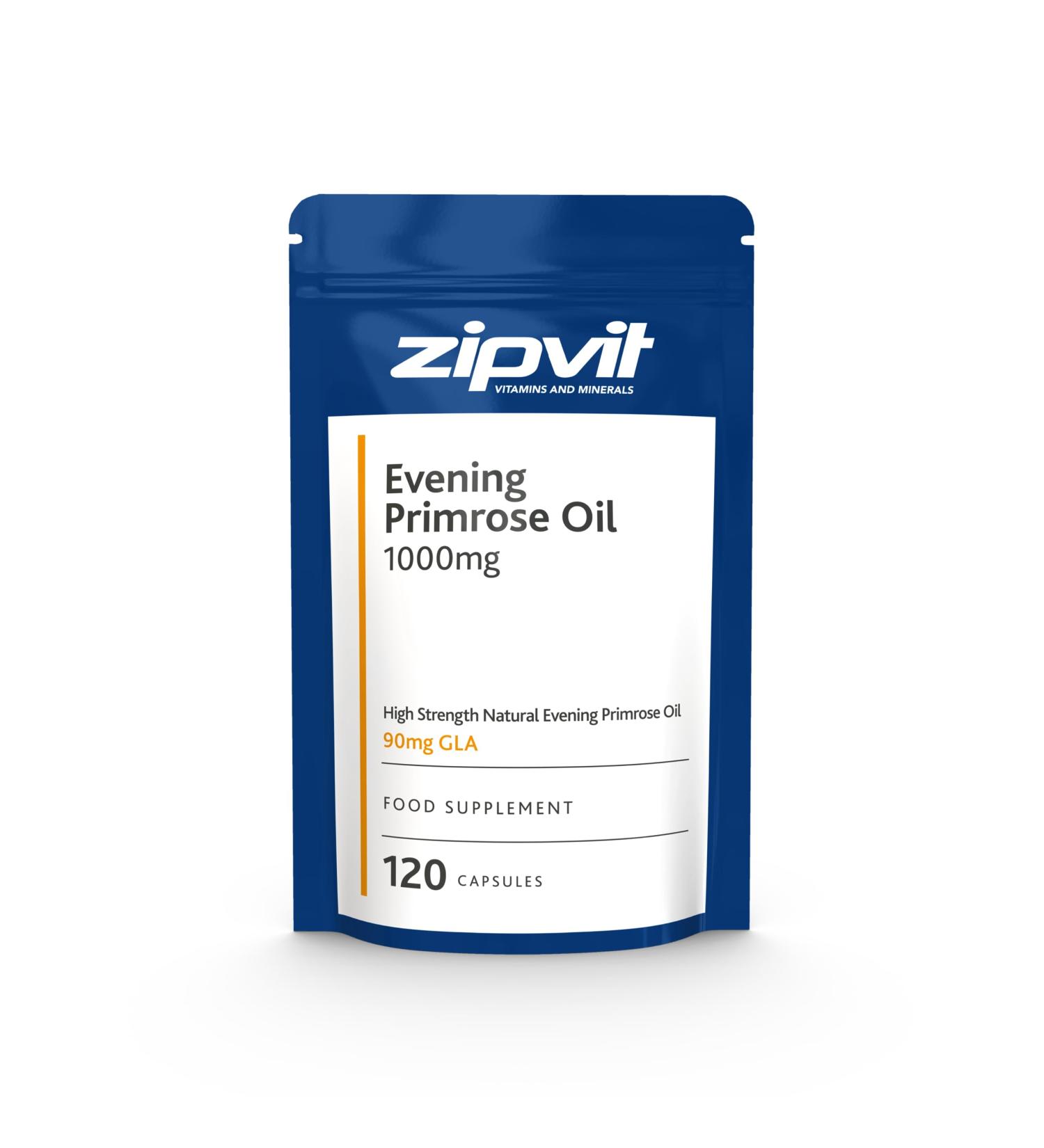 Evening Primrose Oil 1000mg - High Strength with Omega-6 and GLA - 120 Softgel Capsules - Supports Normal Cholesterol - Eco-Friendly Pouch - Buy Online on GoSupps.com