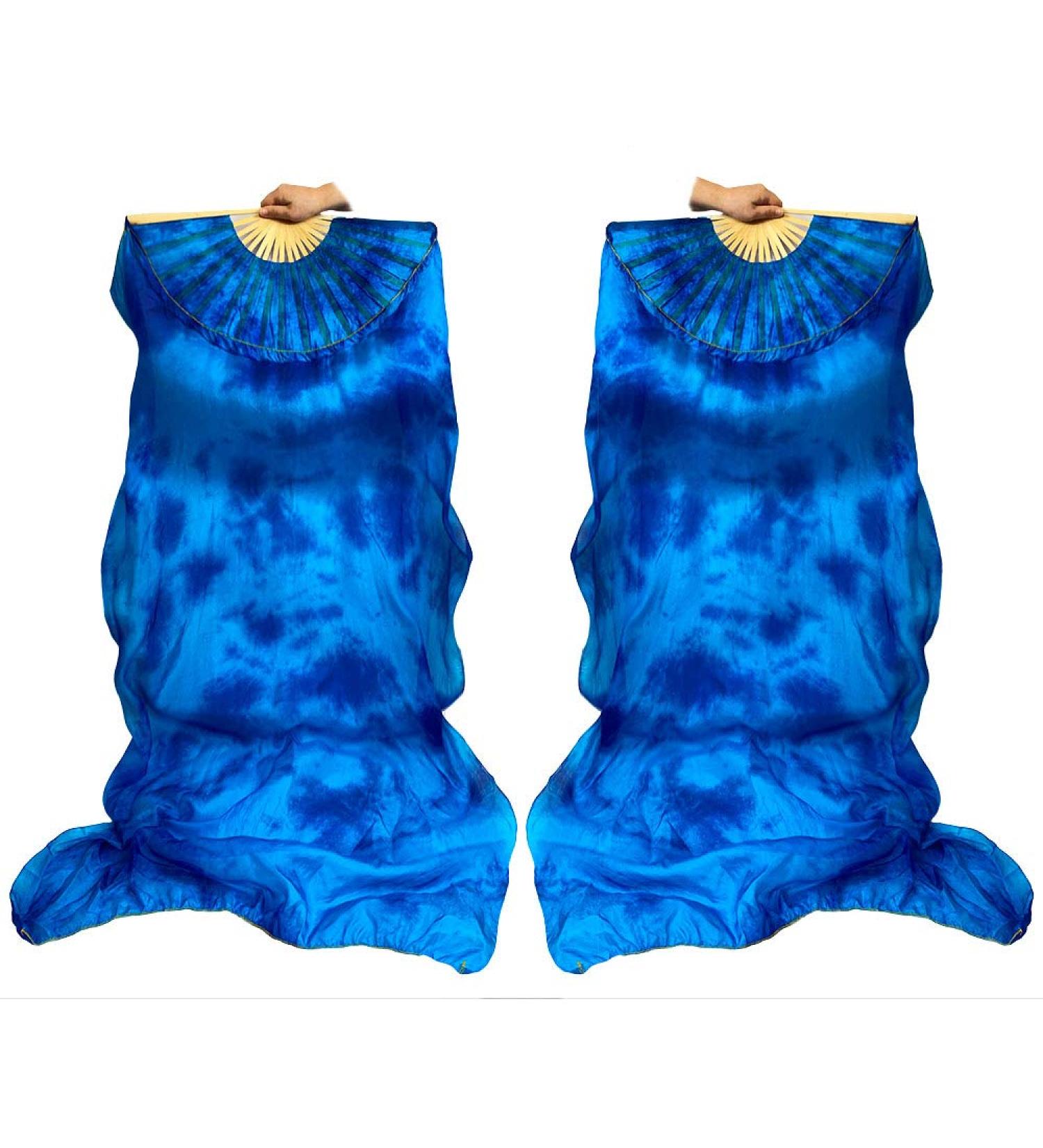 2022 Professional Colorful Tie-Dyed Dance Fans - Demon Baby Silk Bamboo Belly Dancing Fans (Royal Blue) - 1 Pair - Buy Online on GoSupps.com