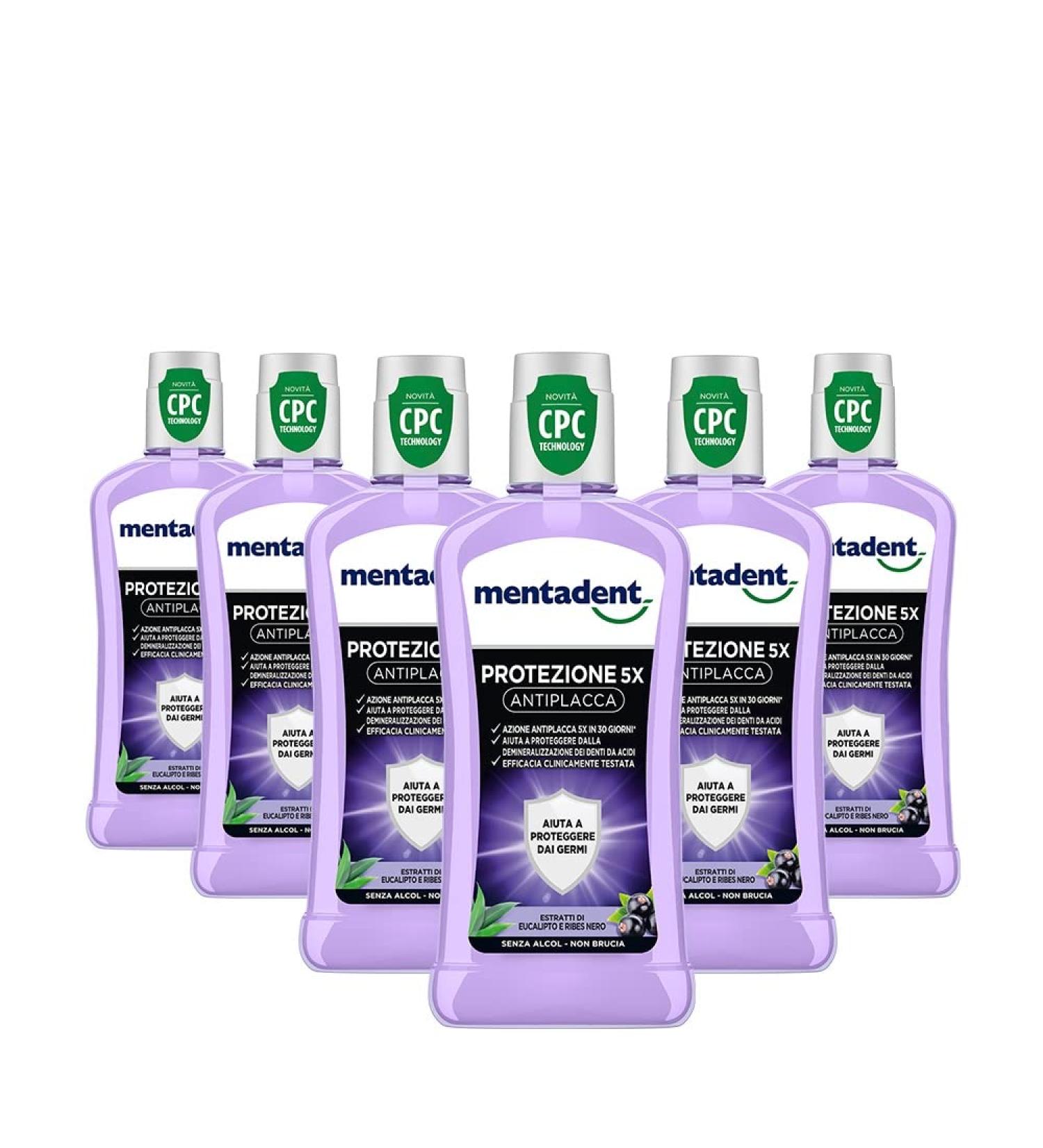 Buy Mentadent Mouthwash 5x Anti-Plaque Protection with CPC - Antibacterial Mouthguard 6 x 400 ml | International Shipping Available - Buy Online on GoSupps.com