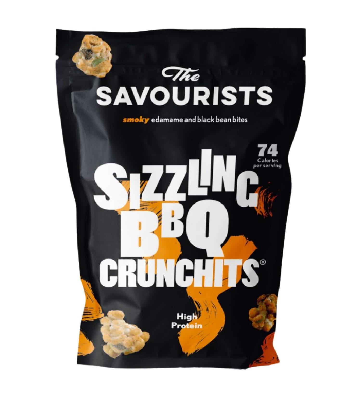 Savourists Sizzling BBQ Crunchits | High Protein Vegetarian Snacks | High Fibre | Resealable Bag | 8x60g Pack - Buy Online on GoSupps.com
