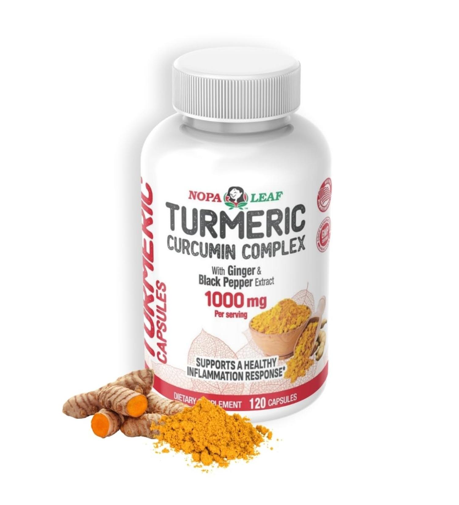 NOPA Leaf Turmeric Curcumin Complex Capsules with Ginger & Black Pepper 1000mg per Serving 120 Capsules Dietary Supplement, Non-GMO, Gluten-Free - Buy Online on GoSupps.com