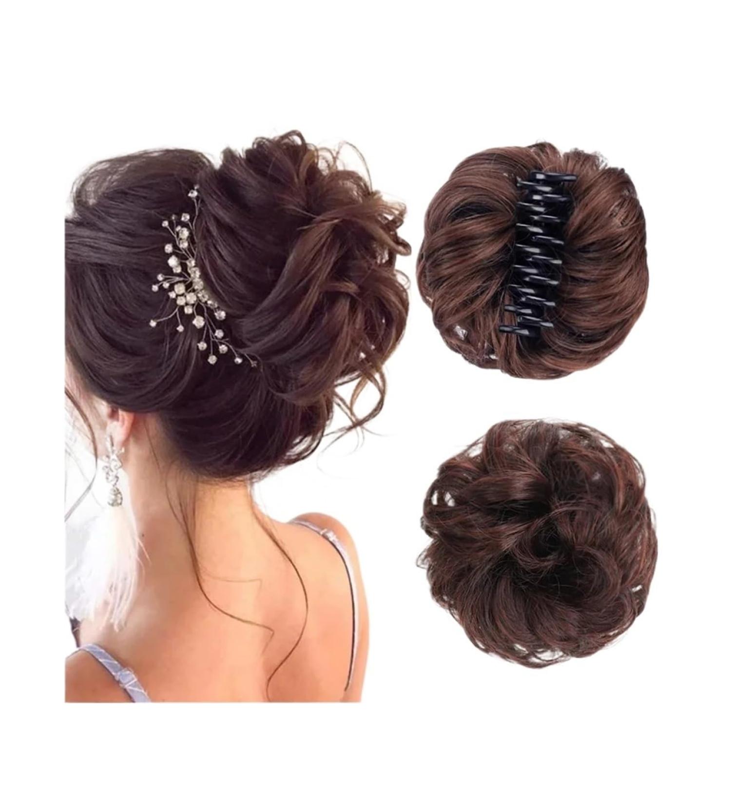 Bun Hair Piece Synthetic Hair Bun Claw Clip in Chignon Hair Piece Curly Messy Bun Ponytail Hair Extensions Scrunchie Hairpieces for Women Hair Pieces for Women(4/27HL) - Buy Online on GoSupps.com