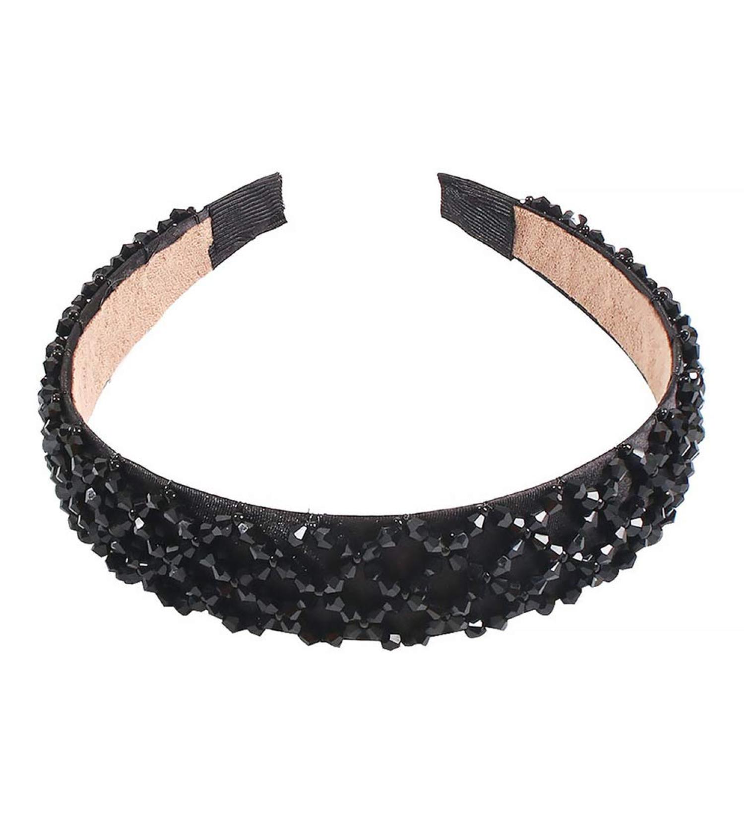 Minkissy Rhinestone Headband Thick Padded Hairband with Beads Sparkle Retro Wide Hair Hoop for Women Girls(Black) - Buy Online on GoSupps.com