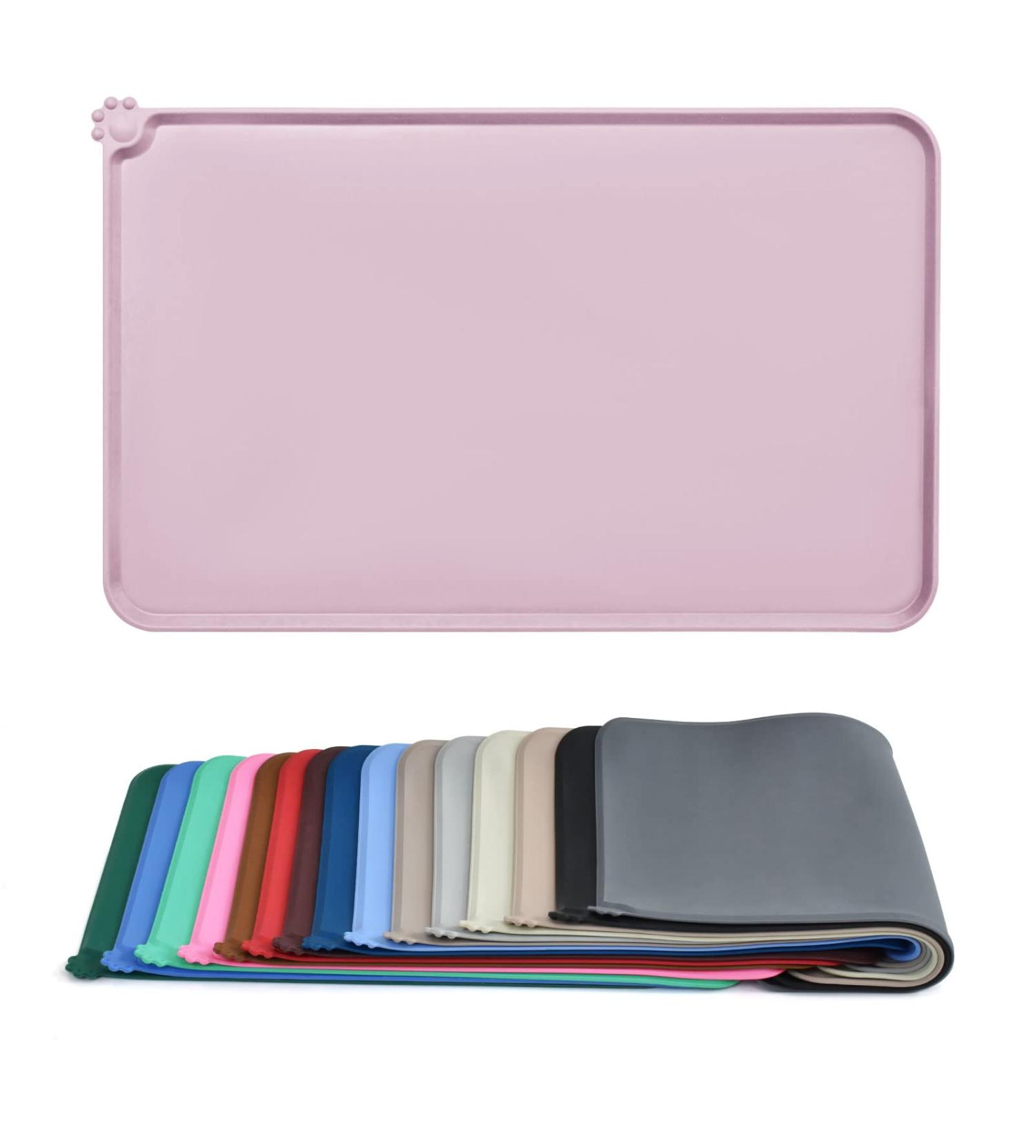 Audwud Silicone Waterproof Pet Feeding Mat - Anti-Slip Dog & Cat Bowl Mat 53x38 cm - Peach Pink - Buy Online on GoSupps.com