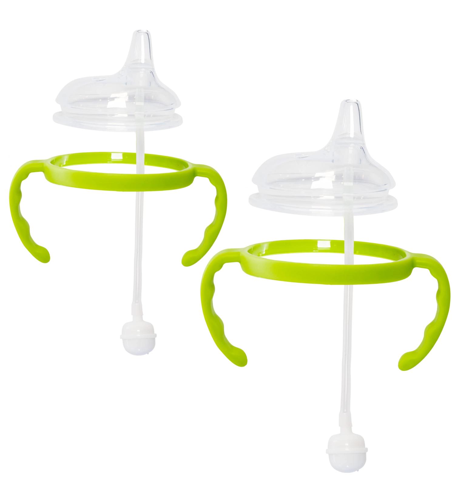 Comotomo Soft Spout Transition Sippy Cup Kit | Fits 5oz & 8oz Bottles | Includes Nipple, Weighted Straw & Bottle Handles | 2 Pack Green - Buy Online on GoSupps.com