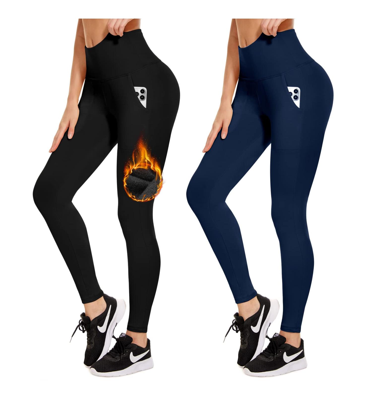 ActinPut Women's High Waist Thermo Leggings - Winter Warm Iron Running Yoga Pants with Pockets - Black & Blue L-XL - Buy Online on GoSupps.com