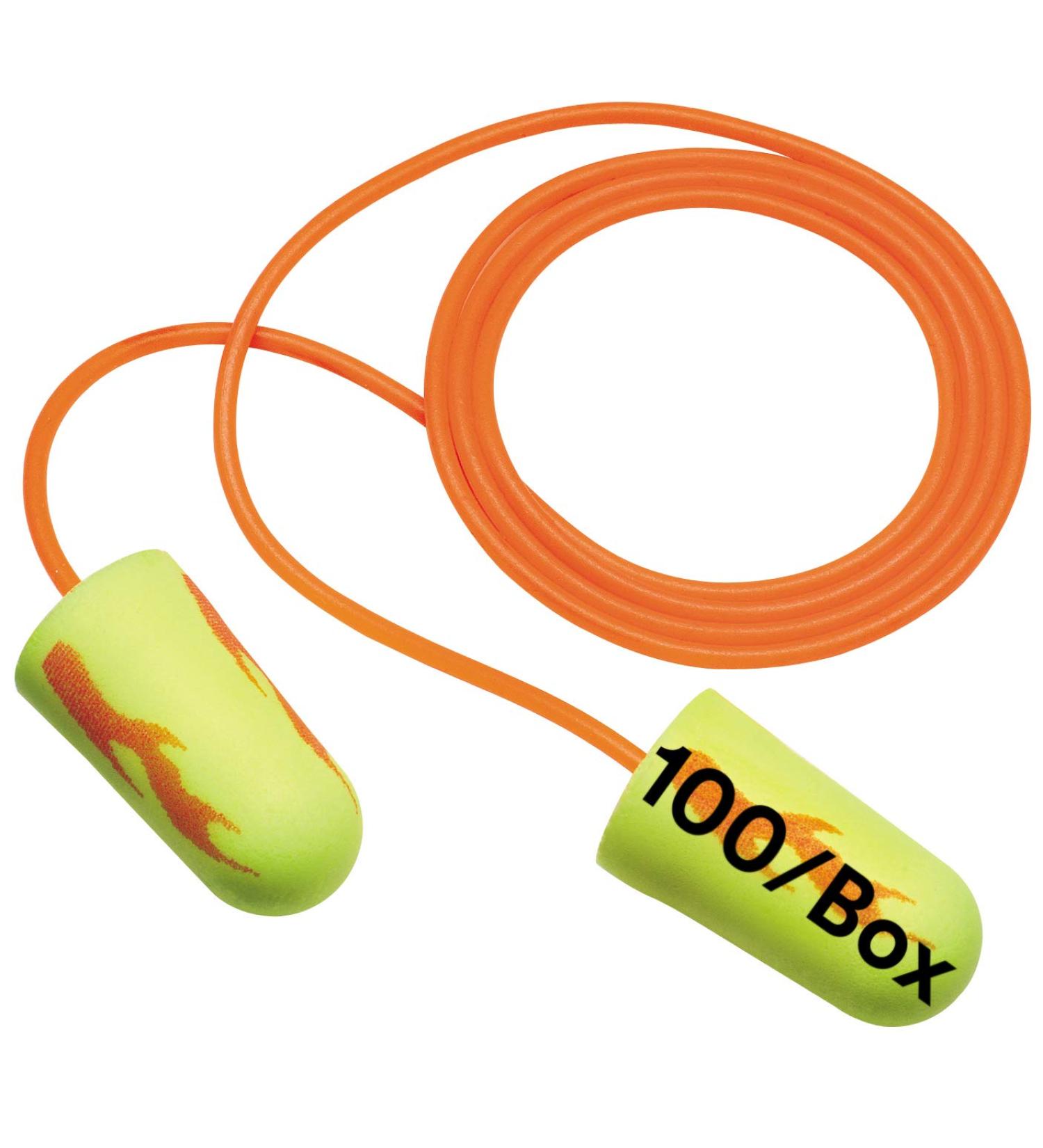 3M E-A-Rsoft Yellow Neon Blasts Ear Plugs 100/Box - Corded Disposable Foam NRR 33 - Ideal for Drilling, Grinding, Machining, Sawing, Sanding, and Welding - Buy Online on GoSupps.com