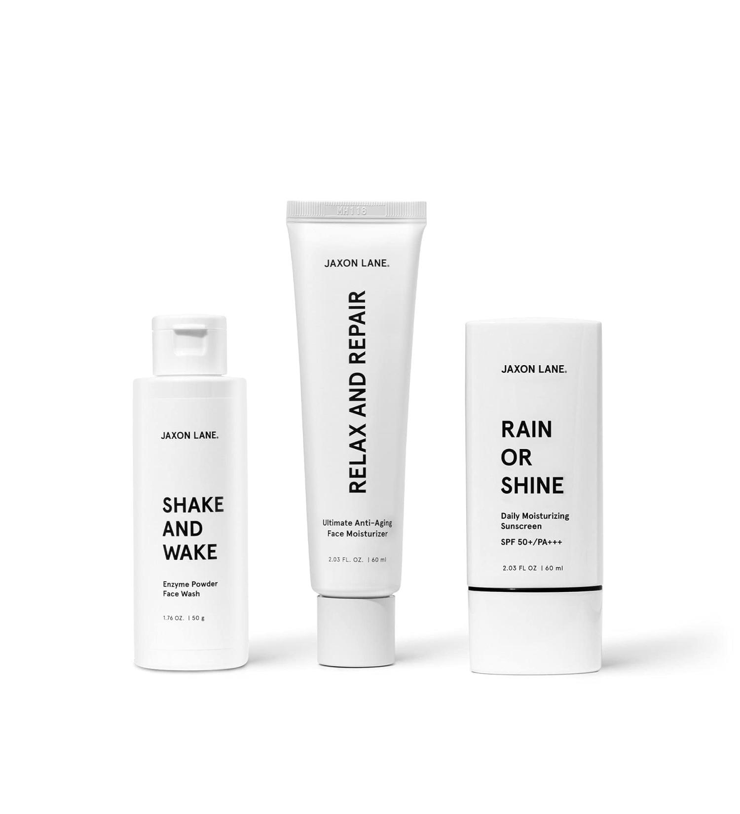 Jaxon Lane Essentials Mens Skin Care Set - Anti Aging Face Sunscreen SPF 50 Face Wash and Moisturizer Set: A Complete Korean Skin Care Travel Essentials Face Routine Set for Firm Even Clear Skin - Buy Online on GoSupps.com