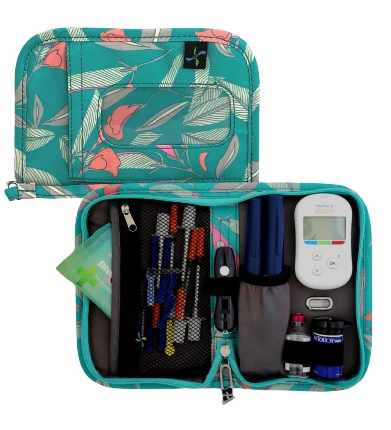 Sugar Medical Deluxe Diabetes Supply Bag - Secure Carry Case for Diabetic Essentials with Test Strip Disposal Pocket and ID Window (Beach Floral) - Buy Online on GoSupps.com