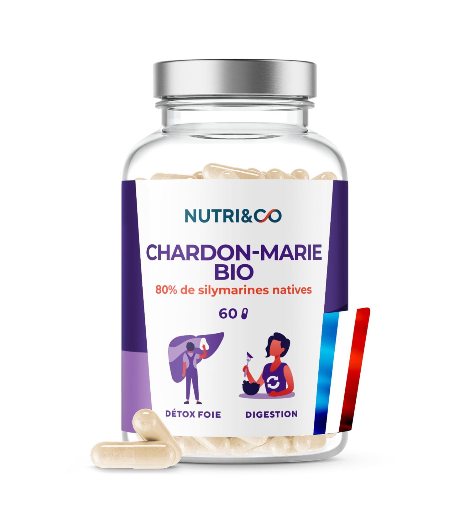 NUTRI & CO Organic Milk Thistle - Powerful and Fast Liver Detox - 80% Silymarin Natives - Drainage and Elimination of Toxins - 60 Vegan Capsules - Made in France - Buy Online on GoSupps.com