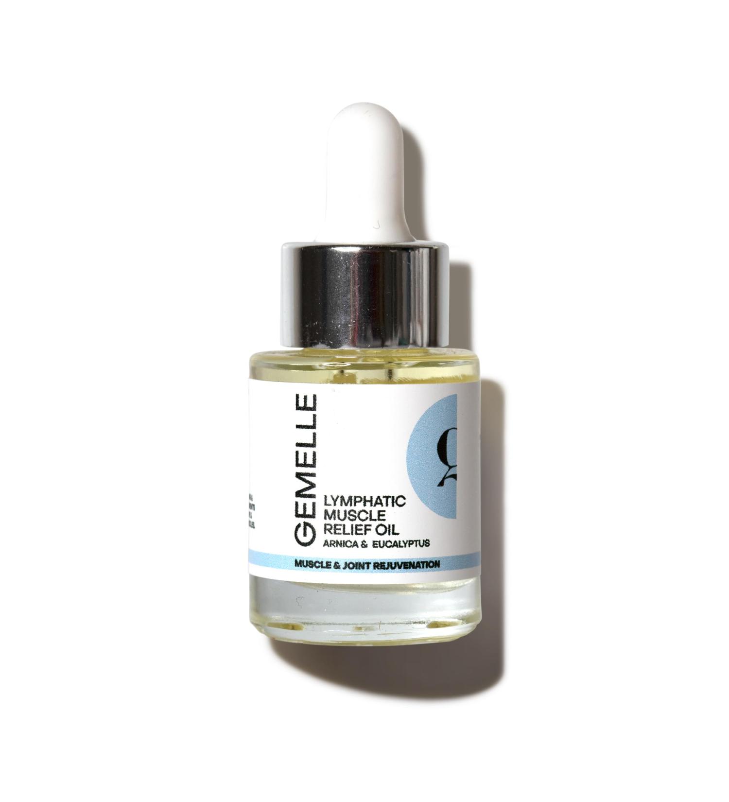GEMELLE Lymphatic Muscle Relief Oil - 6X Award Winner | Arnica & Eucalyptus for Sore Muscles Arthritis & Pain Relief | Paraben-Free Luxury Skin Care (15ml - Buy Online on GoSupps.com