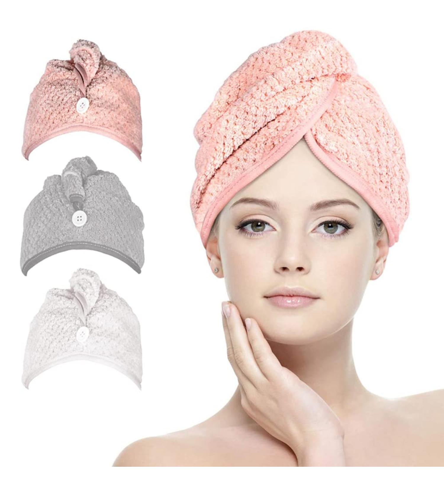 Super Absorbent Microfiber Fleece Turban Hair Towel - Quick Drying Hood for Curly & Smooth Hair - Buy Online on GoSupps.com