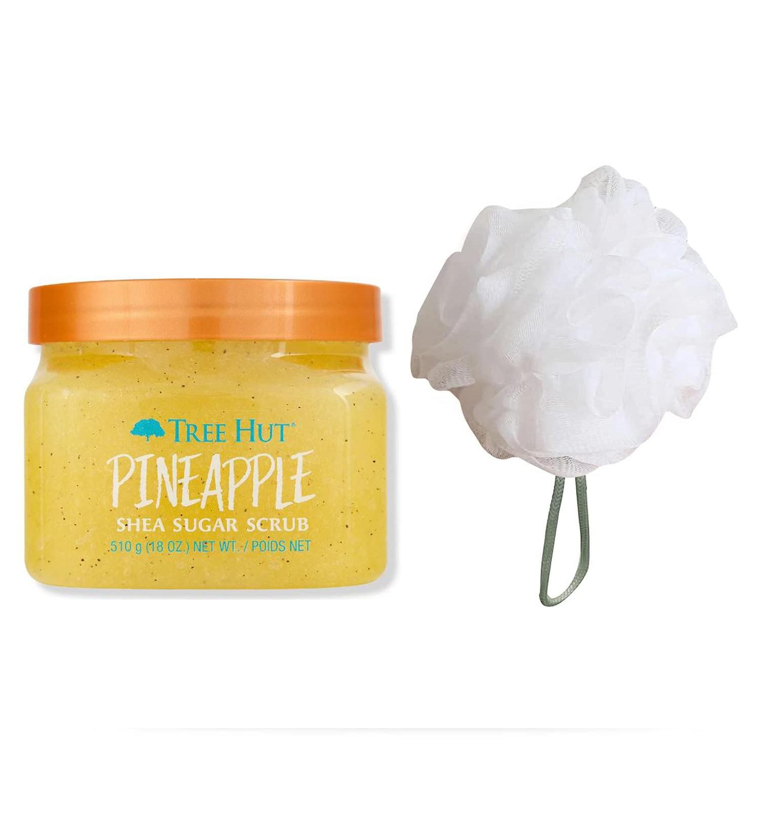 Tree Hut Pineapple Shea Sugar Scrub Set with Real Sugar, Certified Shea Butter, and Loofah - Ultra Hydrating and Exfoliating (Pineapple) - Buy Online on GoSupps.com