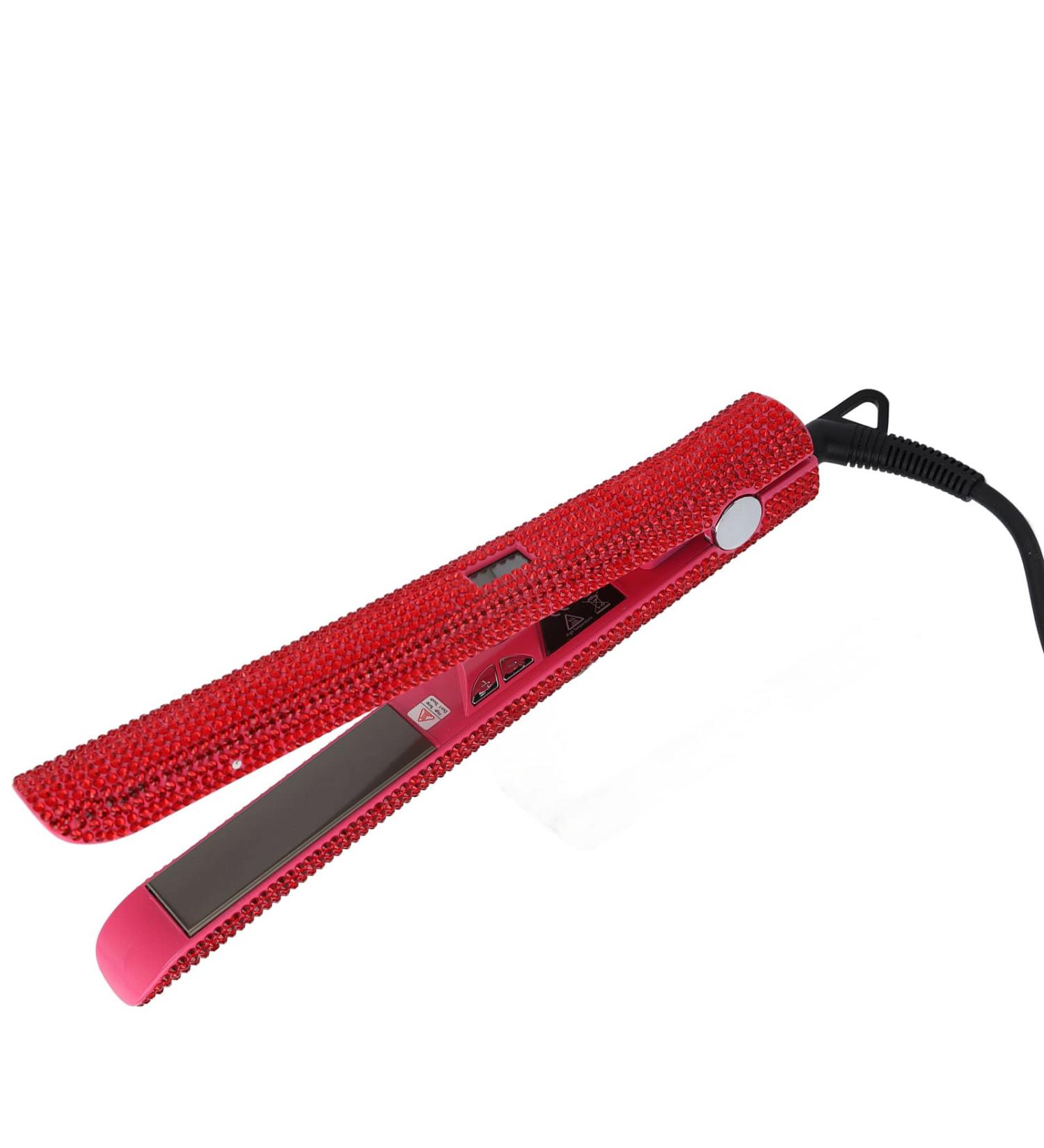 Professional 2-in-1 Hair Straightener & Curler - Red Rhinestone Flat Iron Adjustable Temperature Auto Shut Off US Plug 110V - International Shipping Available - Buy Online on GoSupps.com