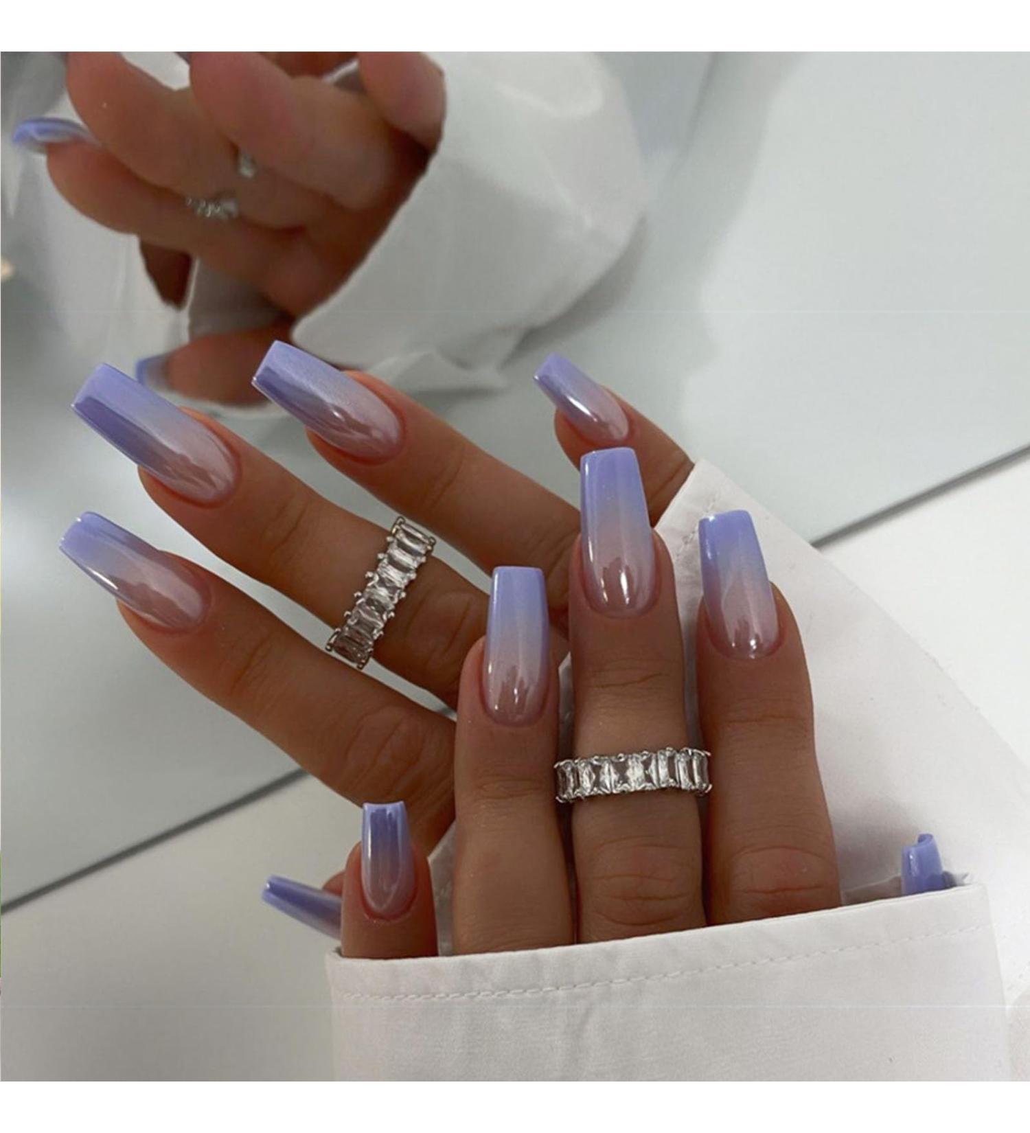 IMSOHOT Medium Press on Nails - Glossy Purple Gradient Coffin Ballerina Nails - 24PCS Full Cover Acrylic False Nails for Women - Buy Online on GoSupps.com