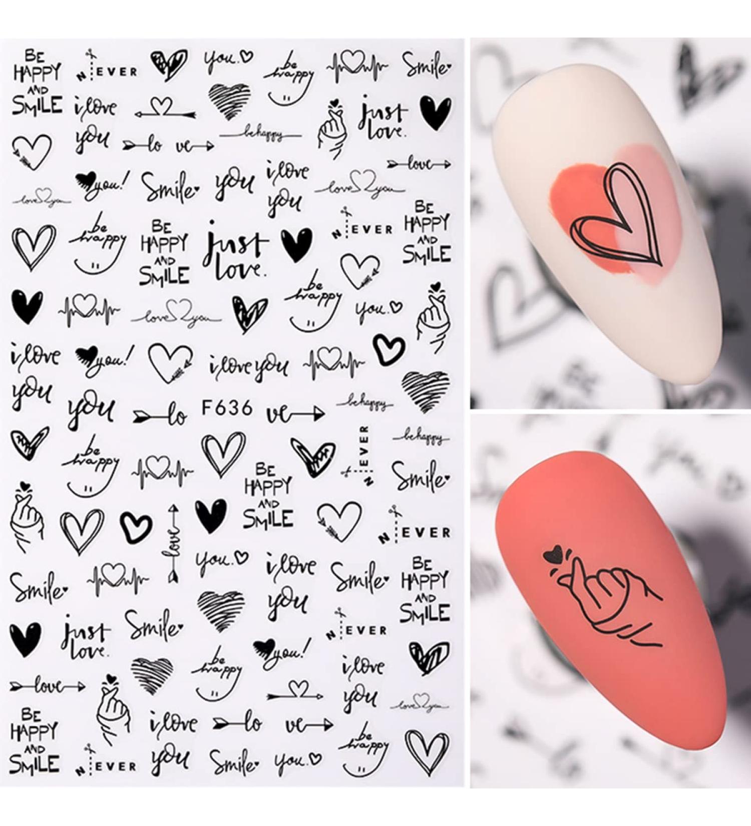 Black Nail Art Stickers Decals - 8 Sheets Love 3D Nail Art Stickers for Valentine's Day Decoration - Buy Online on GoSupps.com