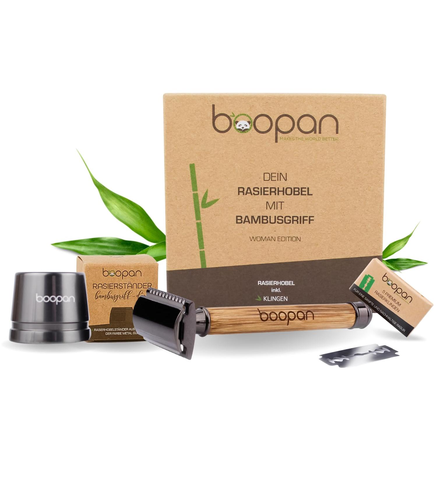 BOOpan Premium Women's Razor Set - Sustainable Hobel with Bamboo Grip & 5 Blades - Safe & Gentle Shave - eBook Included - Buy Online on GoSupps.com