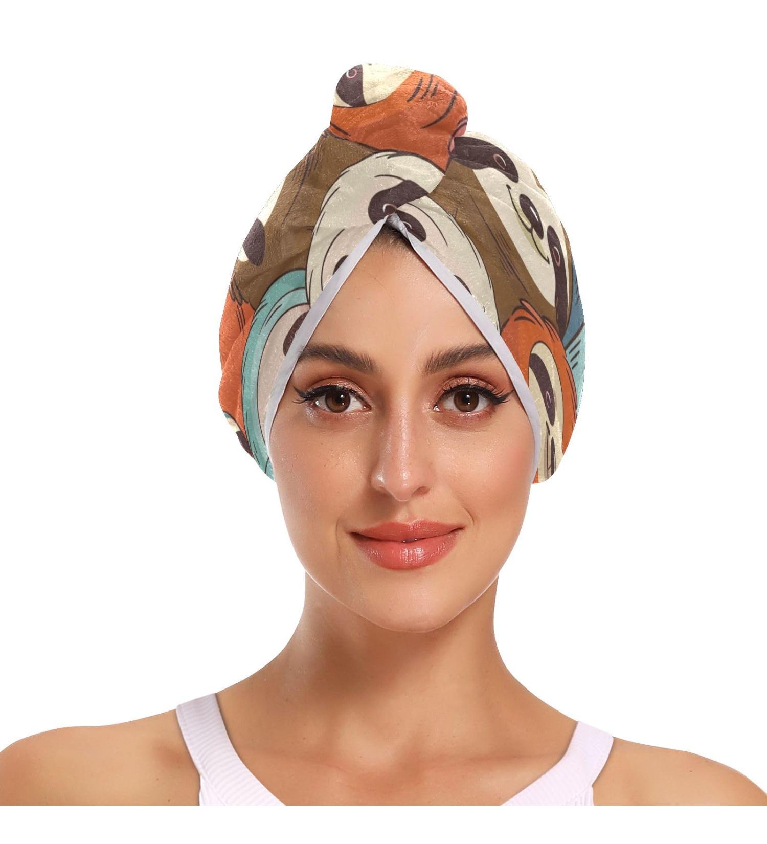Colorful Sloth Hair Towel 2 Pack Super Absorbent Quick Dry Hair Turbans for Women & Girls | Hair Drying Solution - Buy Online on GoSupps.com