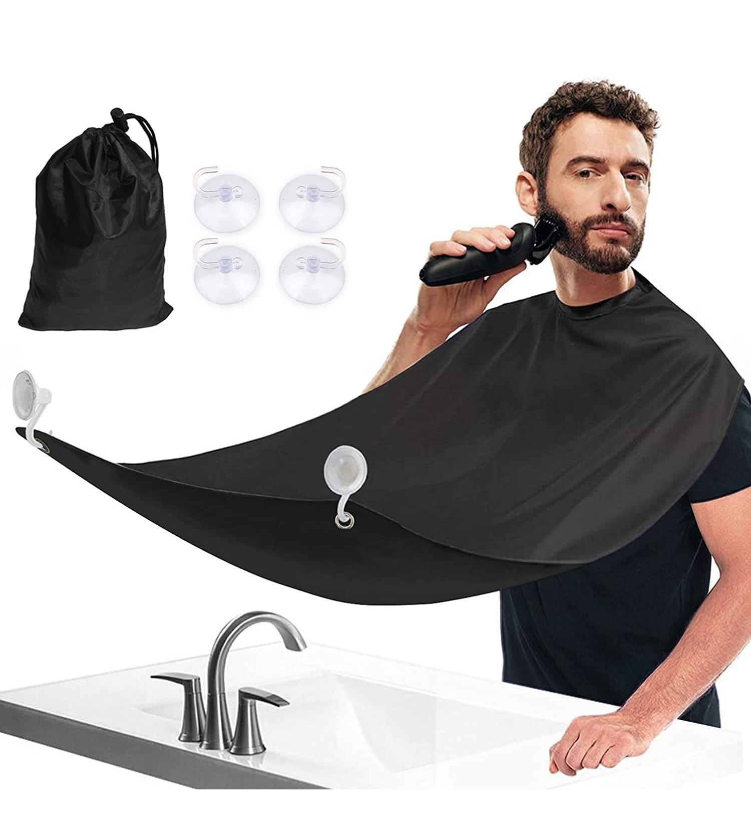 Waterproof Beard Bib Apron Cape Grooming Set - Ideal Gift for Him | Black, with 4 Suction Cups - Buy Online on GoSupps.com