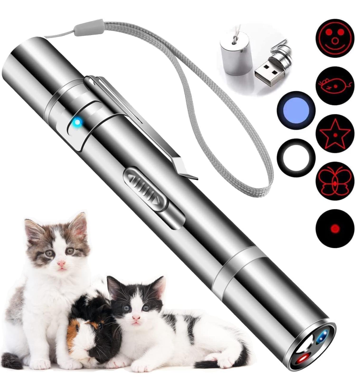 HOHUIGO Cat Toys for Indoor Cats Adult Kittens Interactive Dog LED Pointer USB Rechargeable Pen Light Red Dot Kitten Chaser Toys Teaser Wand Mouse Pet Scratch Exercise Tools Silver Adult Cats_Silver - Buy Online on GoSupps.com