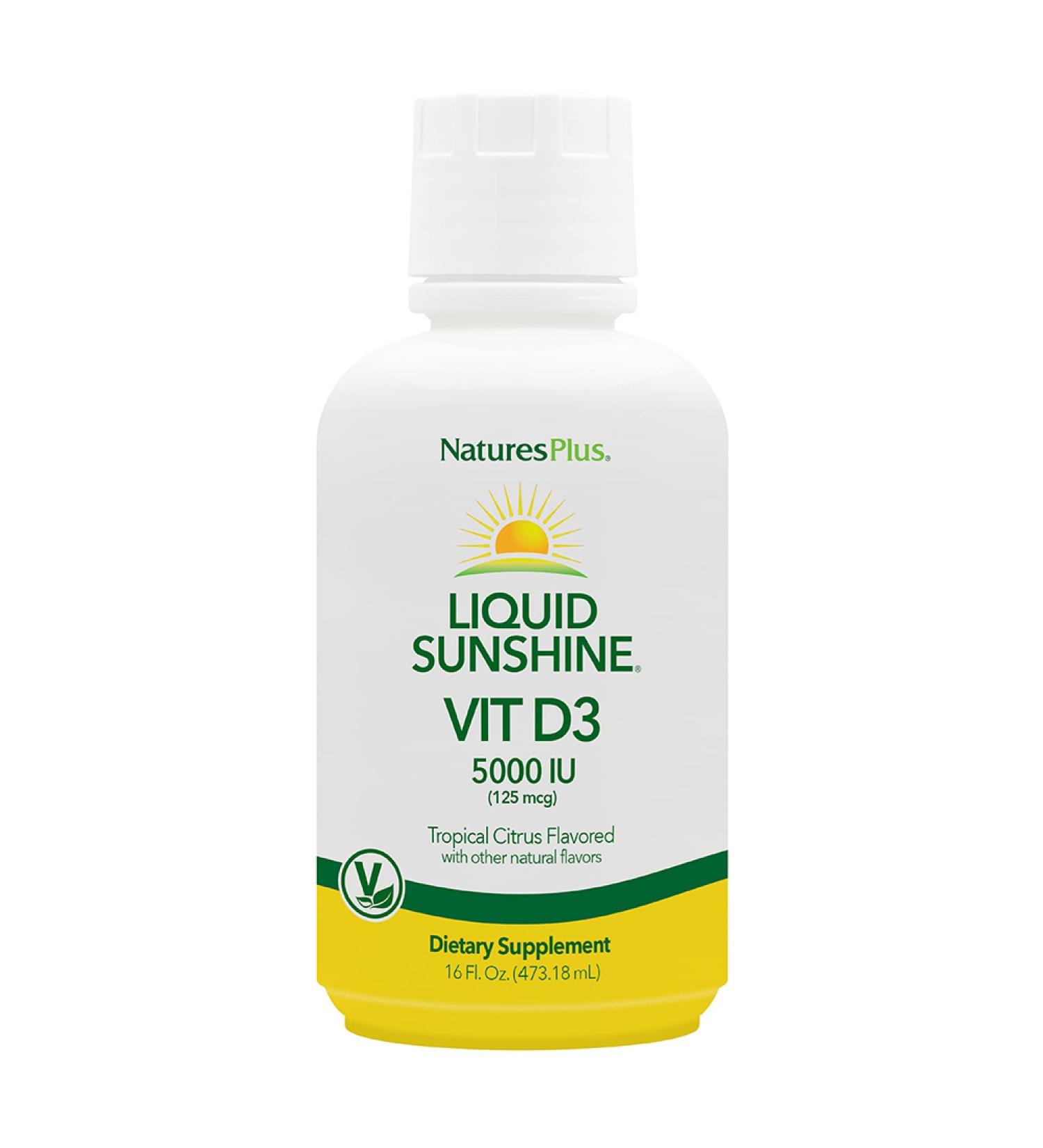 NaturesPlus Liquid Sunshine Vitamin D3-5000 IU 16 fl oz - Tropical Citrus Flavor - Bone, Heart & Immune Support - Gluten Free - Buy Online on GoSupps.com