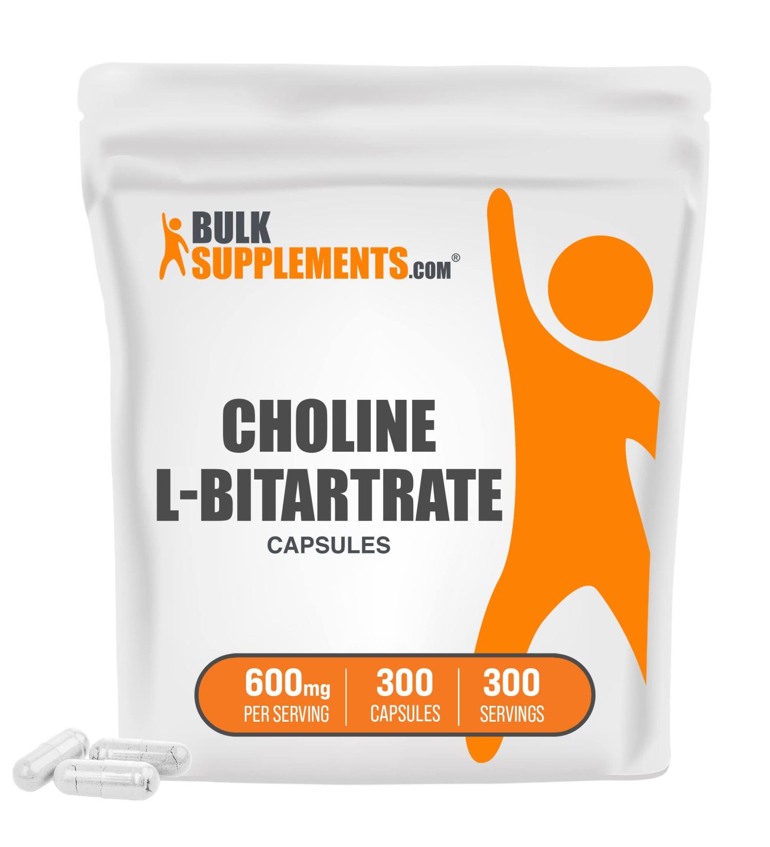 Choline L-Bitartrate Capsules for Cognitive and Liver Support - 300 Gelatin Capsules - Buy Online on GoSupps.com