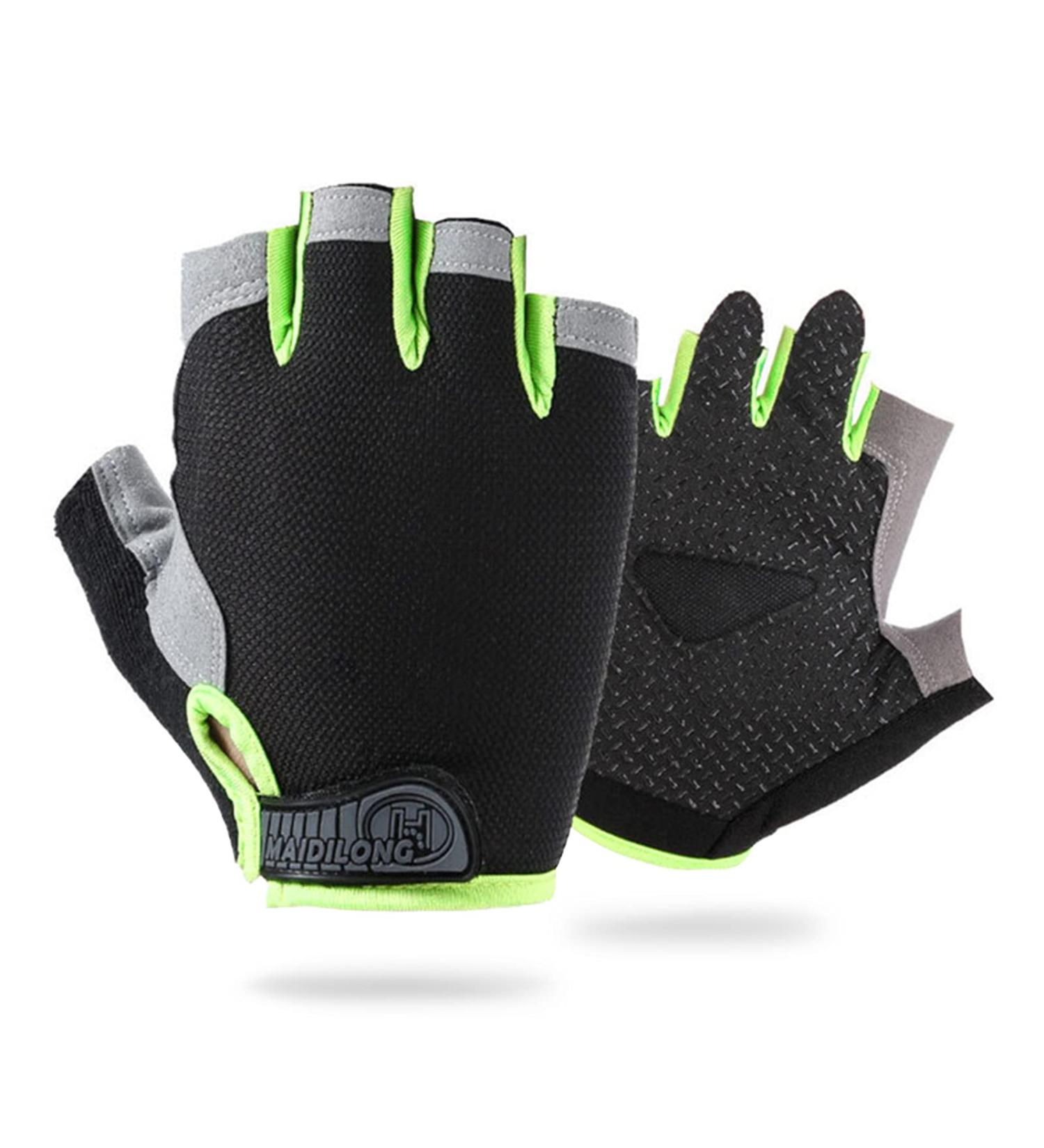 Keleily Kids Bicycle Gloves - Gel Padded Fingerless Sport Gloves for Street Riding Camping & Yoga - Green  - Buy Online on GoSupps.com