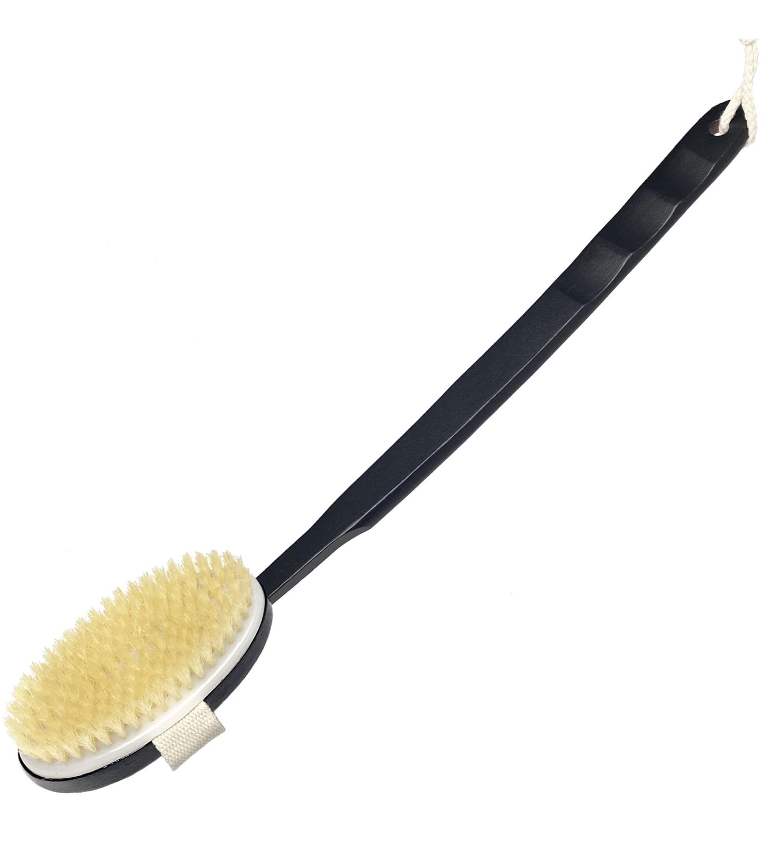 OWIIZI Black Bath Brush - Wooden Curved Long Handle Exfoliating Body Brush with Natural Bristles - 18.1 inch Handle for Back Scrubbing, Wet or Dry - Buy Online on GoSupps.com