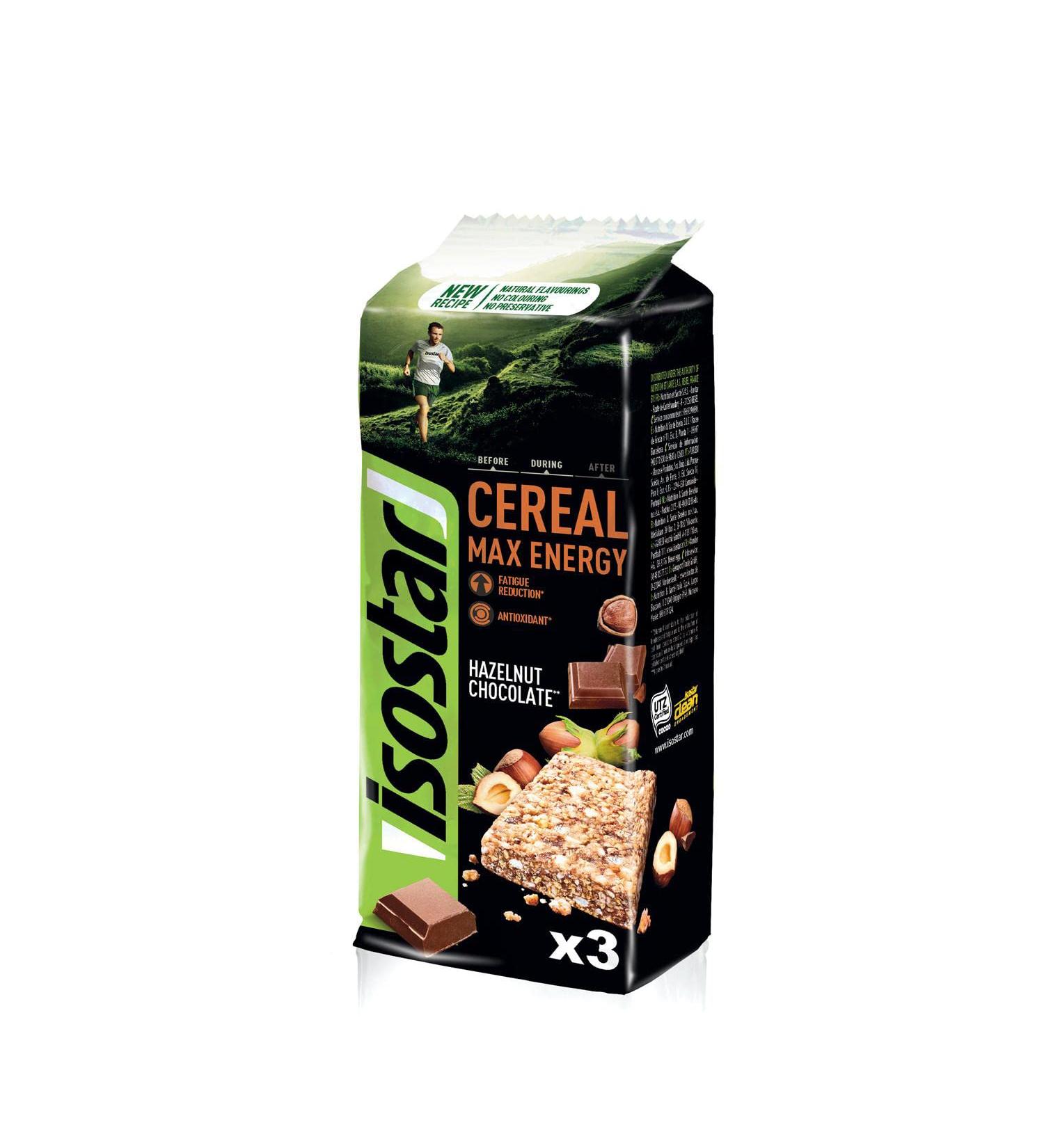 Isostar Cereal Bars Max Energy Bars Source of Carbohydrates and Vitamins Energy Supply Chocolate Hazelnut 3 x 55 g - Buy Online on GoSupps.com