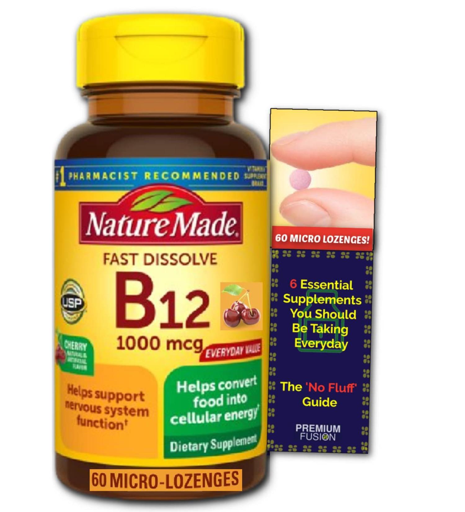Nature Made Vitamin B12 1000 mcg Fast Dissolve Lozenges + Bonus Vitamin Pouch & Supplement Guide - Buy Online on GoSupps.com