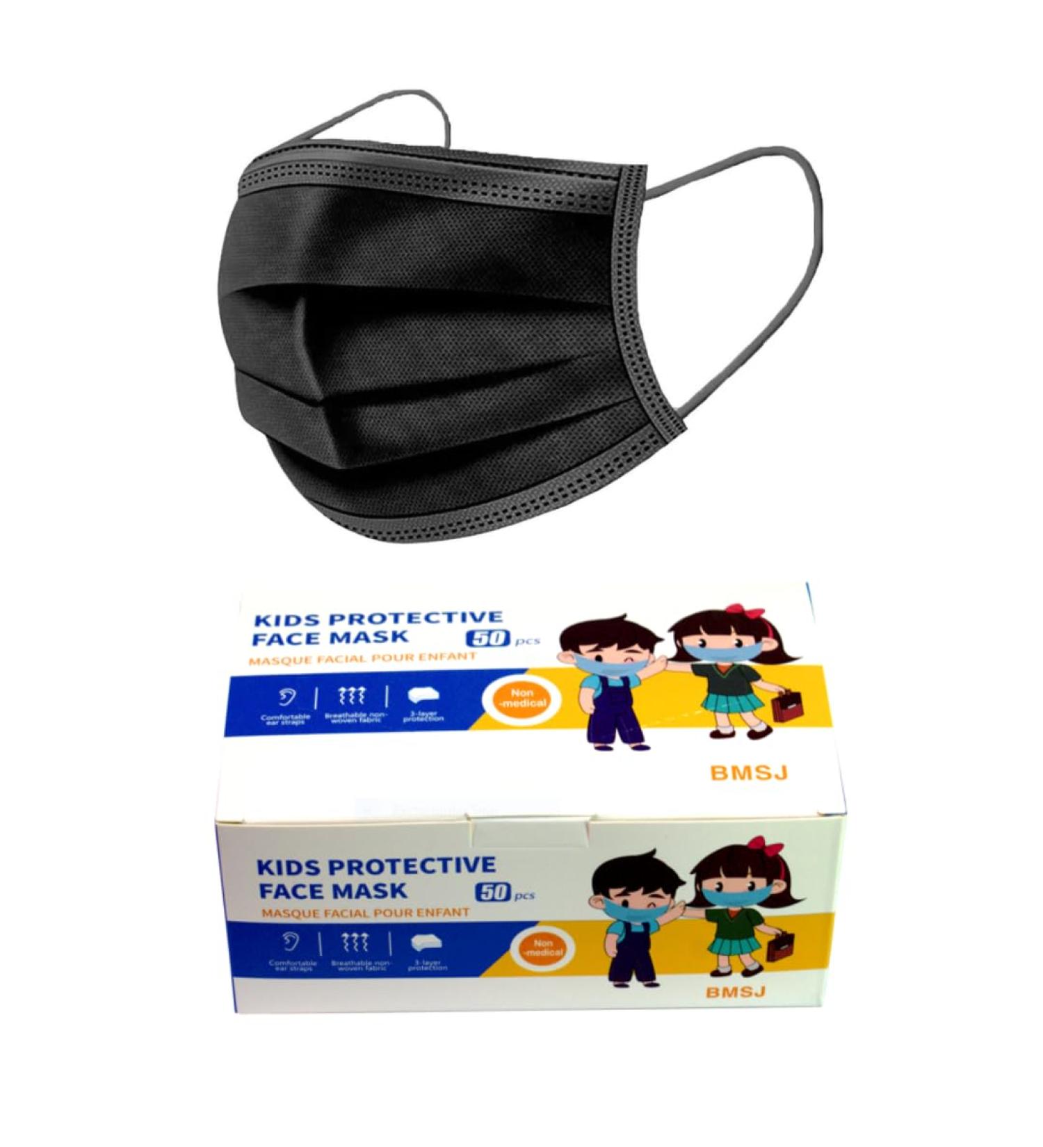 50pcs- children 3 Layers facecover Disposable KIDS Facemask (Black Black) - Buy Online on GoSupps.com