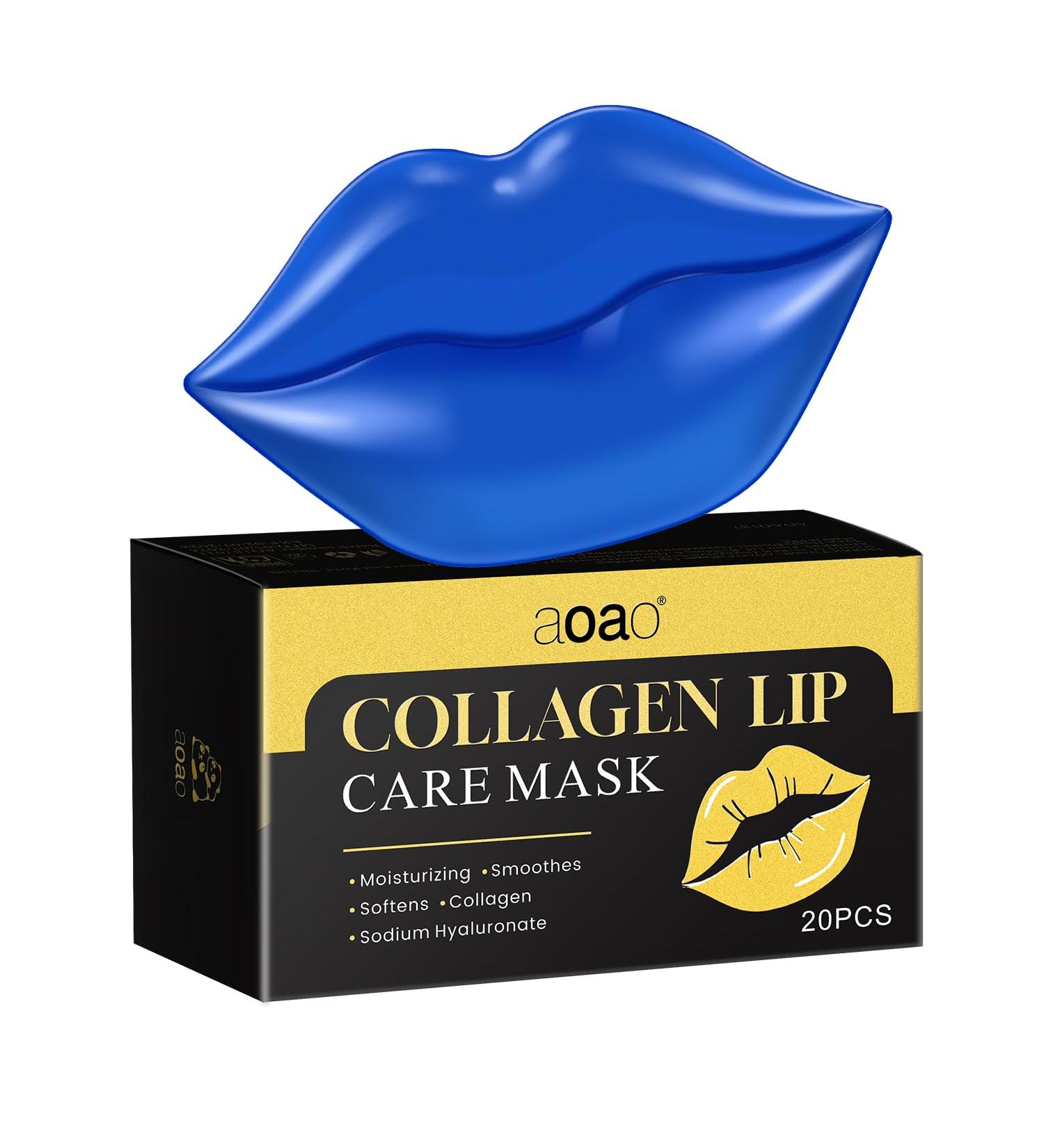 AOAO Lip Mask Overnight Hydrolyzed Collagen & Sodium Hyaluronate Gel Pads for Intensive Moisture Repairing Chapped Lips and Reducing Wrinkles Daily Lip Care for Smoothing 20Pcs (Blue) - Buy Online on GoSupps.com