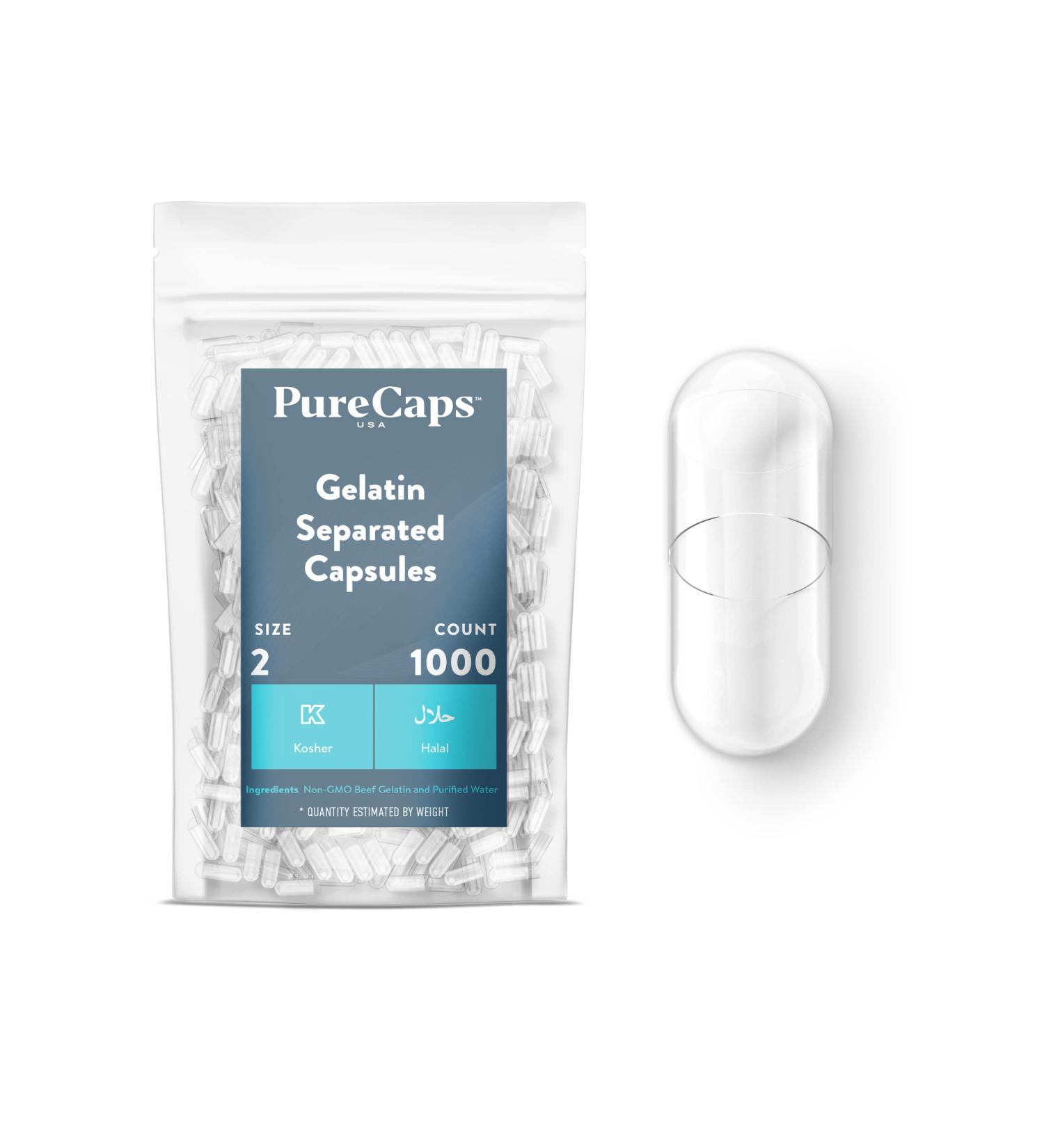 Purecaps USA Size 2 Clear Gelatin Capsules - Fast Dissolving, Preservative-Free with Natural Ingredients - 1000 Count - Buy Online on GoSupps.com