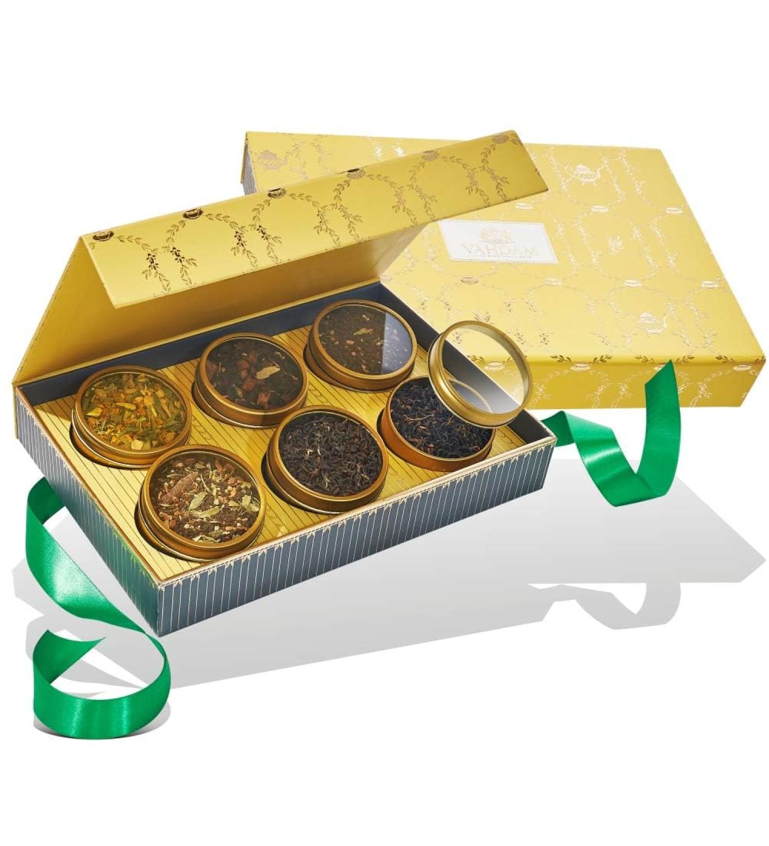 Vahdam Tea Gift Set - 6 Loose Chai Teas (180g) in Elegant Gift Box | Perfect Black Herbal & Chai Tea Gift for Men & Women - Buy Online on GoSupps.com