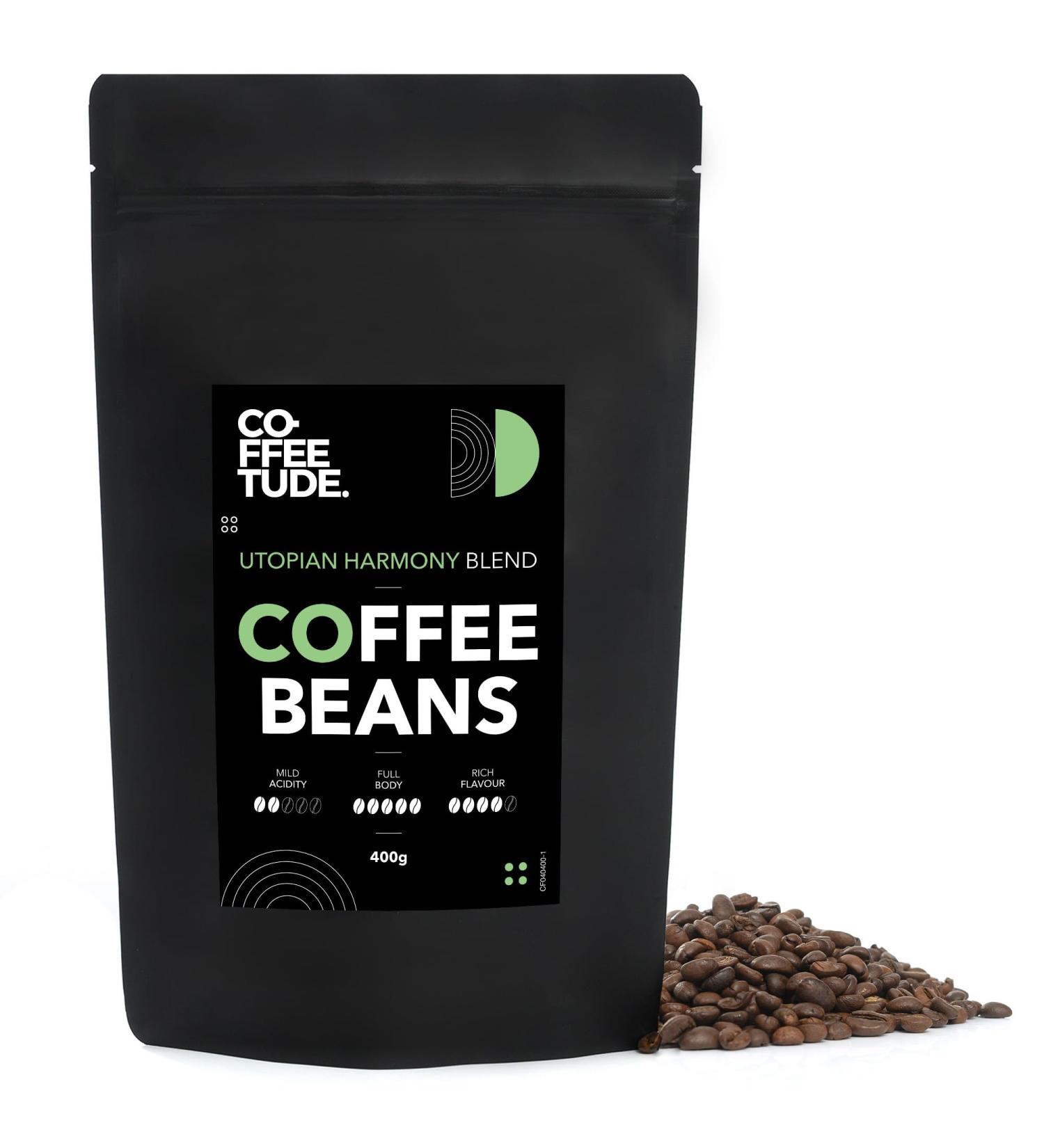 Coffeetude Utopian Harmony Blend (400g 14oz) Exclusive Arabica and Robusta Coffee Blend Whole Coffee Beans Medium roasted Ideal for Espresso Cappuccino Macchiato Latte Mocha Dark Chocolate 400 g (Pack of 1) - Buy Online on GoSupps.com