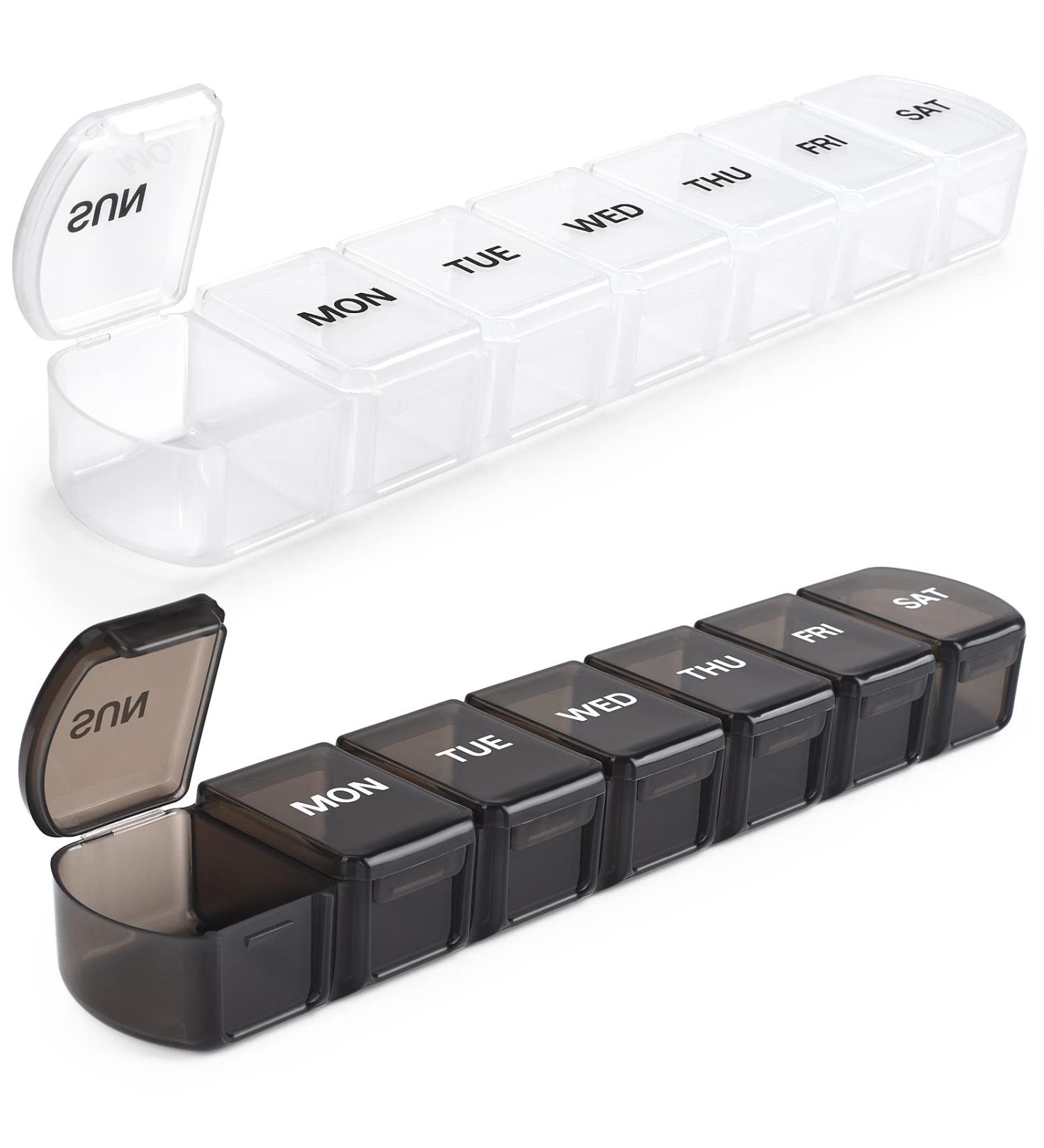 Large Weekly Pill Organizer 2 Pack | BPA Free | 7 Day Vitamin Case with XL Compartments | Travel Friendly | Black & White - Buy Online on GoSupps.com