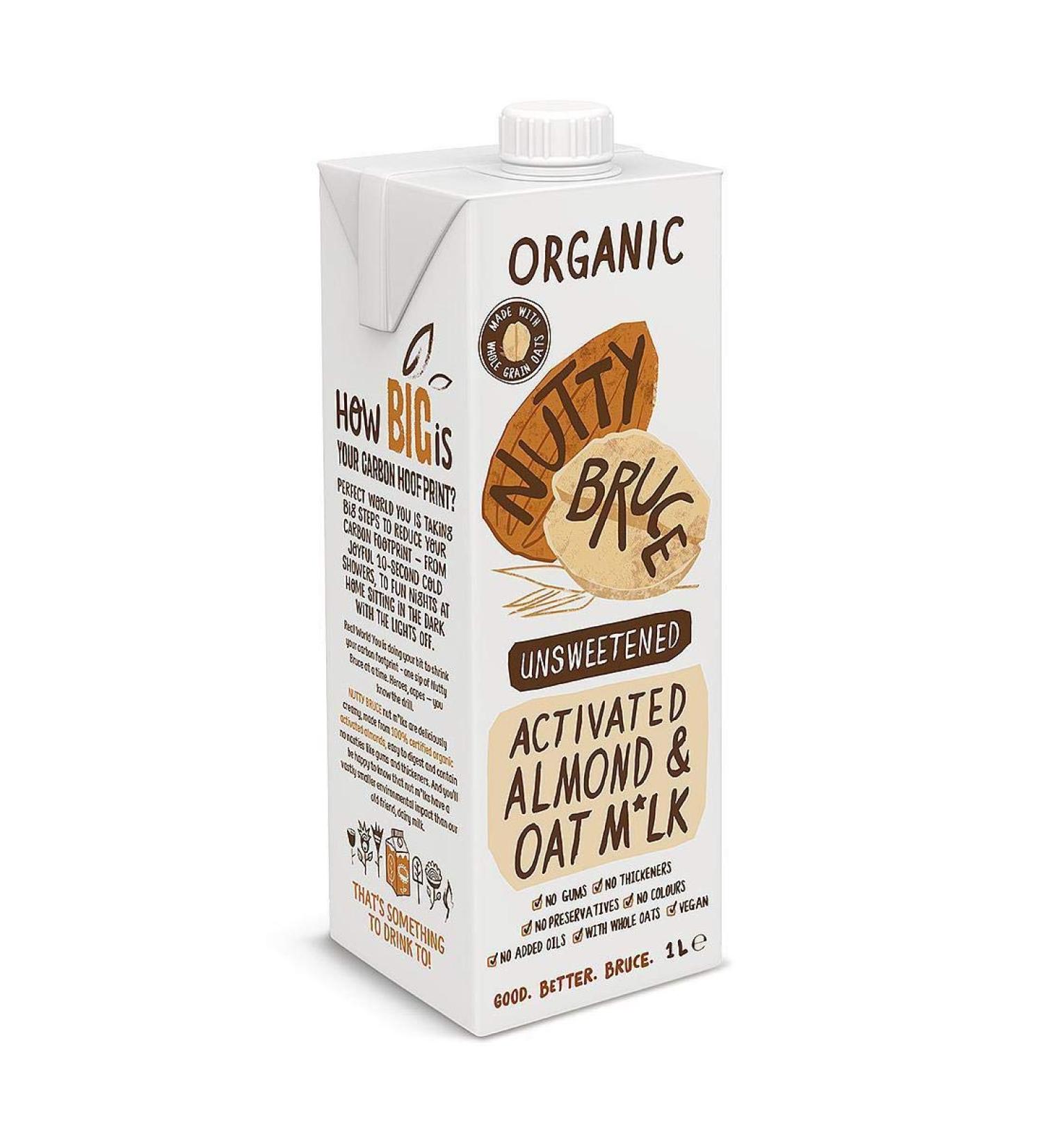 Nutty Bruce Organic Unsweetened Activated Almond & Oat M1lk 1 Litre - Buy Online on GoSupps.com