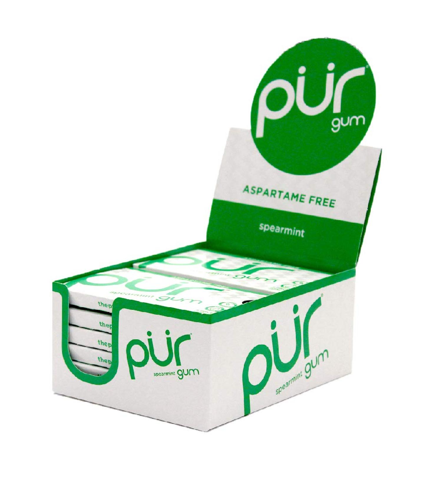 PUR Sugar Free Chewing Gum - Vegan, Keto, Natural Spearmint, 9 Pieces (Pack of 12) - Buy Online on GoSupps.com