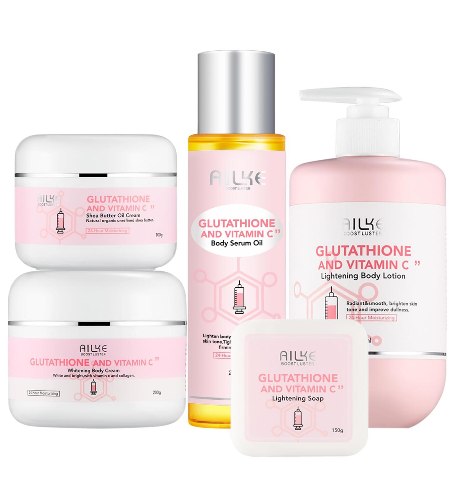 AILKE Skin Glowing 5-In-1 Range With Glutathione Vitamin C Organic Shea Butter Moisturizing Smooth and Clean Skin Increase Skin Radiance Gift Set - Buy Online on GoSupps.com