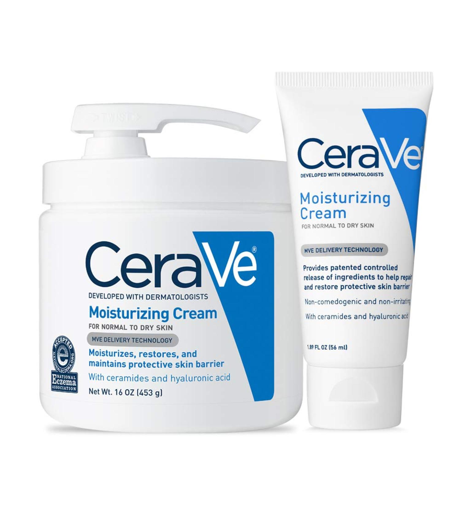 CeraVe Moisturizing Cream Combo Pack - 16 oz Pump + 1.89 oz Travel Size | Fragrance Free - Buy Online on GoSupps.com