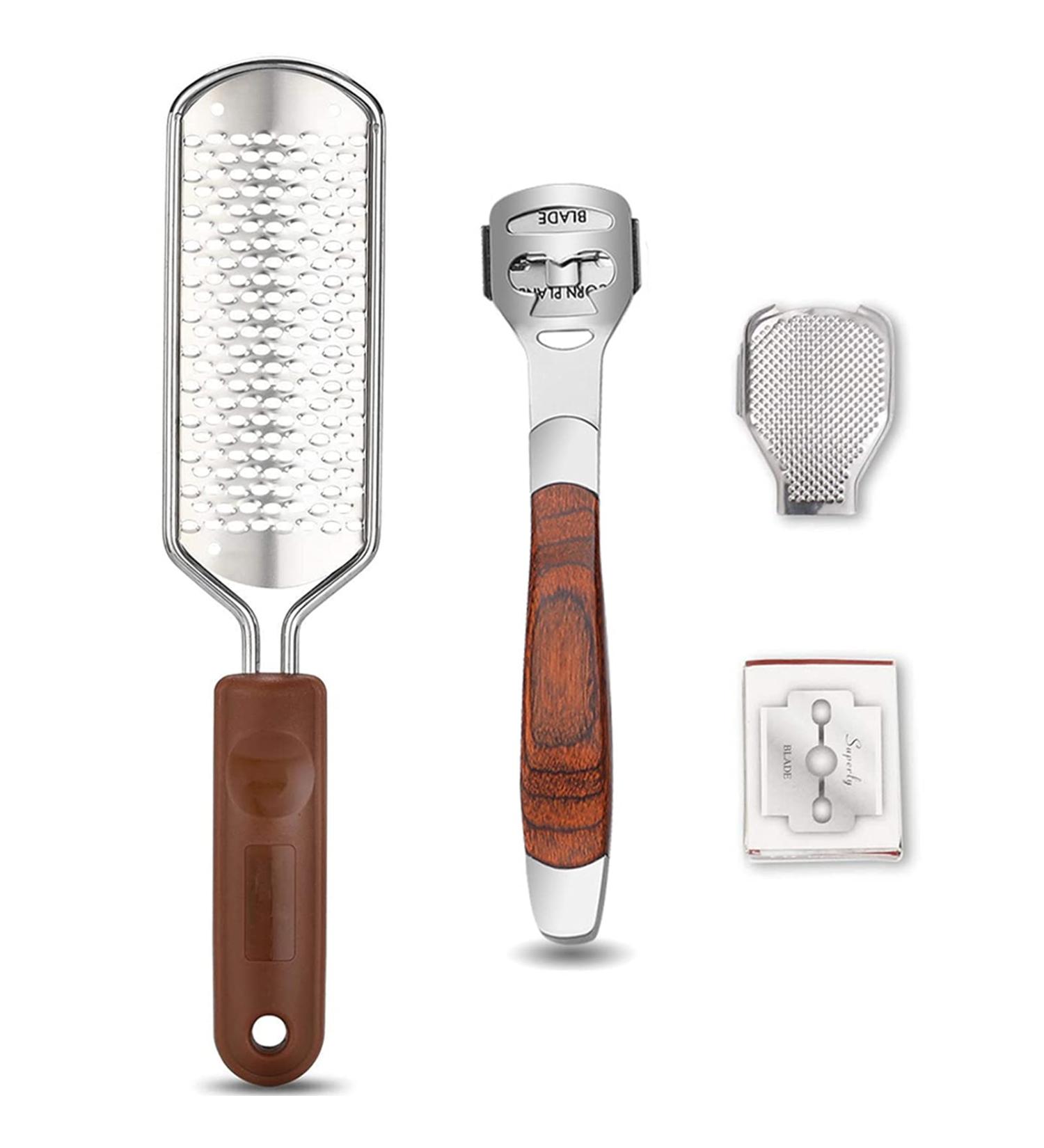 Colossal Foot Rasp & Callus Shaver Kit - 10 Replacement Heads, 1 Foot File, Wood Handle, Heel Scraper for Feet - Pedicure Foot File Set - Buy Online on GoSupps.com