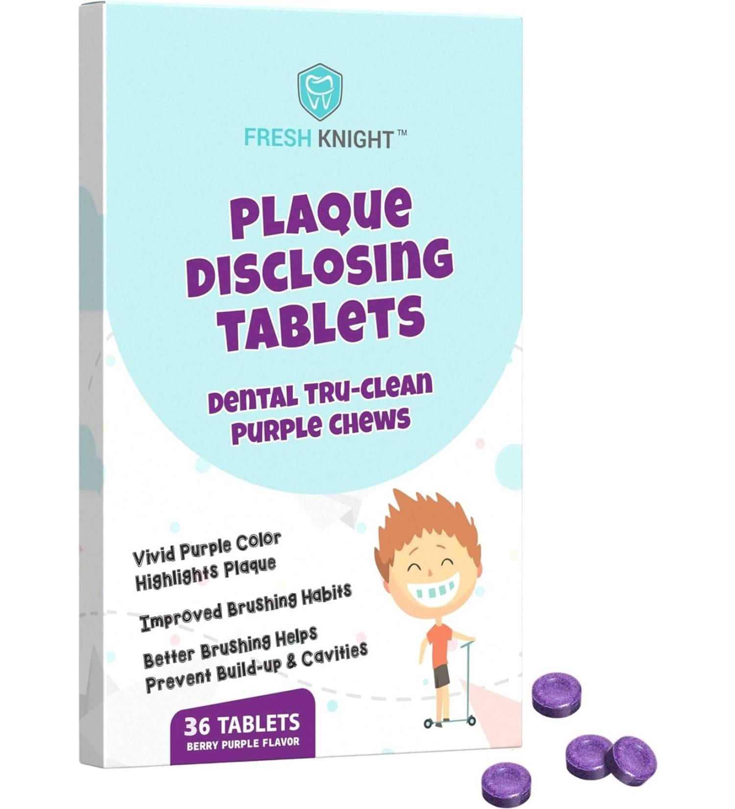 Fresh Knight 36 Count Dental Disclosing Tablets for Kids & Adults | Shows Plaque & Teaches Brushing Habits | International Shipping Available - Buy Online on GoSupps.com