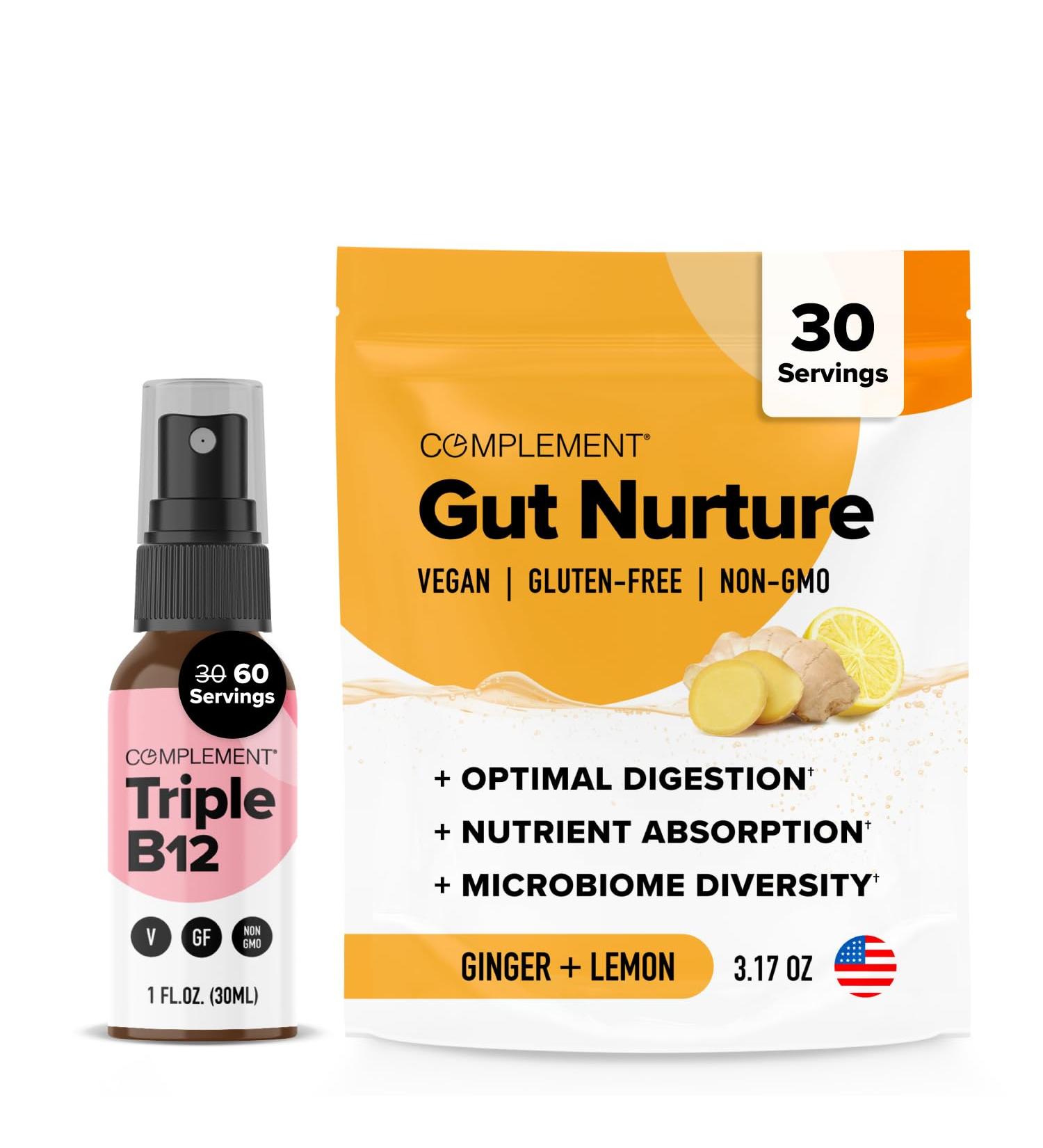 Complement Triple B12 Spray & Gut Nutrition Bundle Comprehensive Vegan B12 Supplementation and Digestive Health Support - Buy Online on GoSupps.com